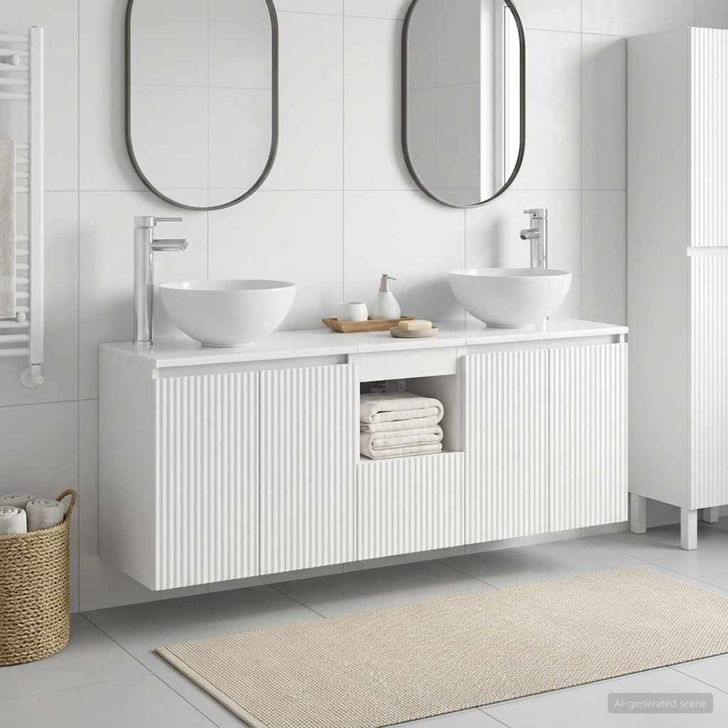 Baderomsskapsett 3 stk. Hvit 49,5 x 35 x 63 cm Konstruert tre