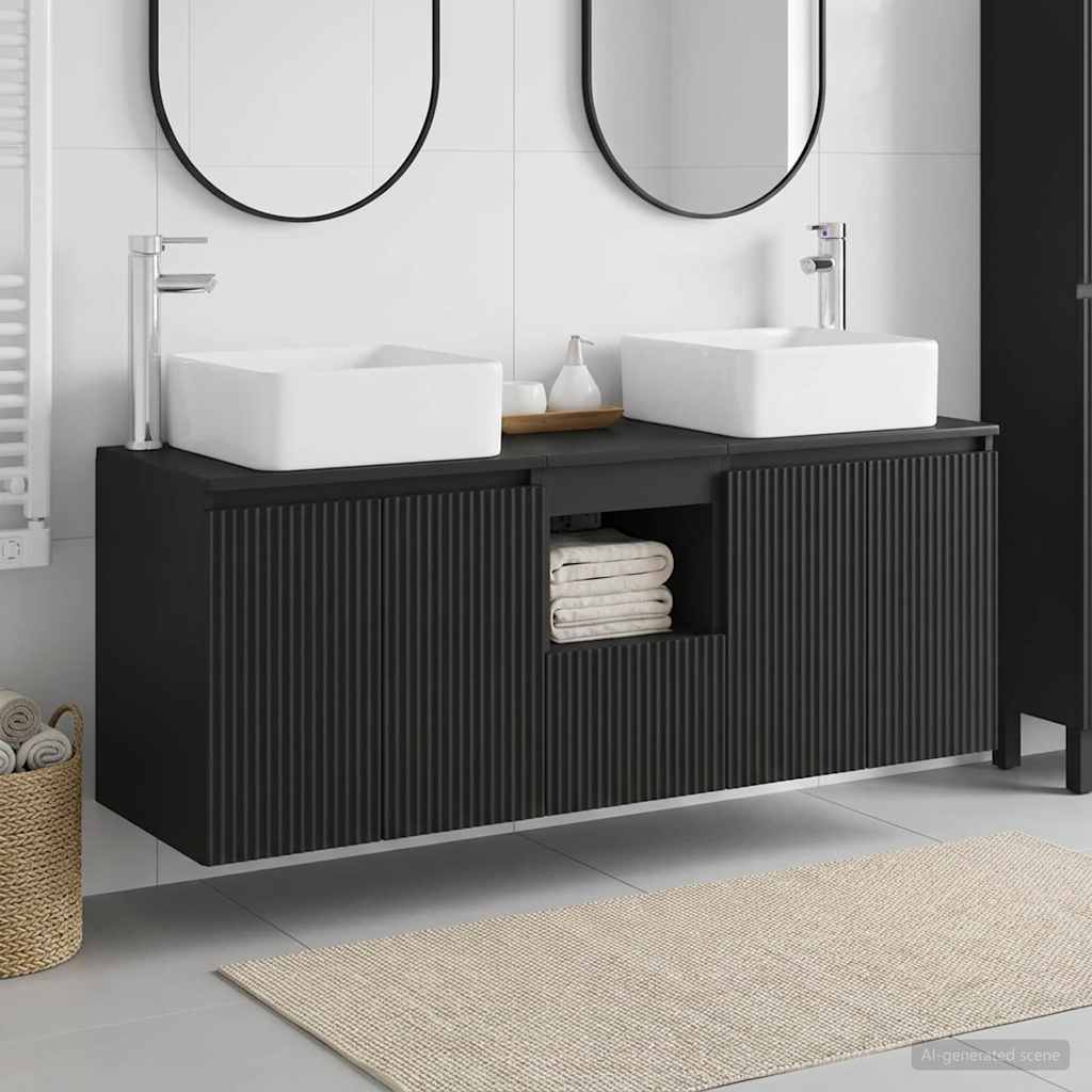 Baderomsskapsett 3 stk. Svart 53 x 35 x 63 cm Konstruert tre