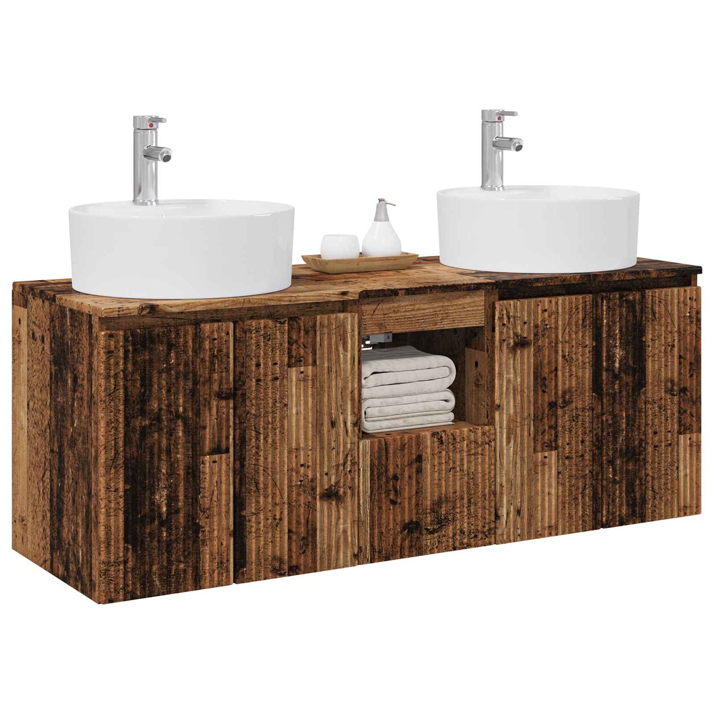 Baderomsskapsett 3 stk. Gammelt tre 49,5 x 44,5 x 65 cm