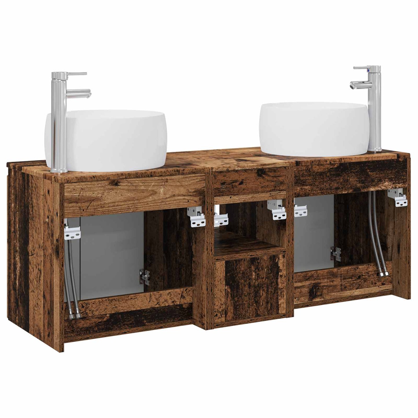Baderomsskapsett 3 stk. Gammelt tre 49,5 x 44,5 x 66 cm