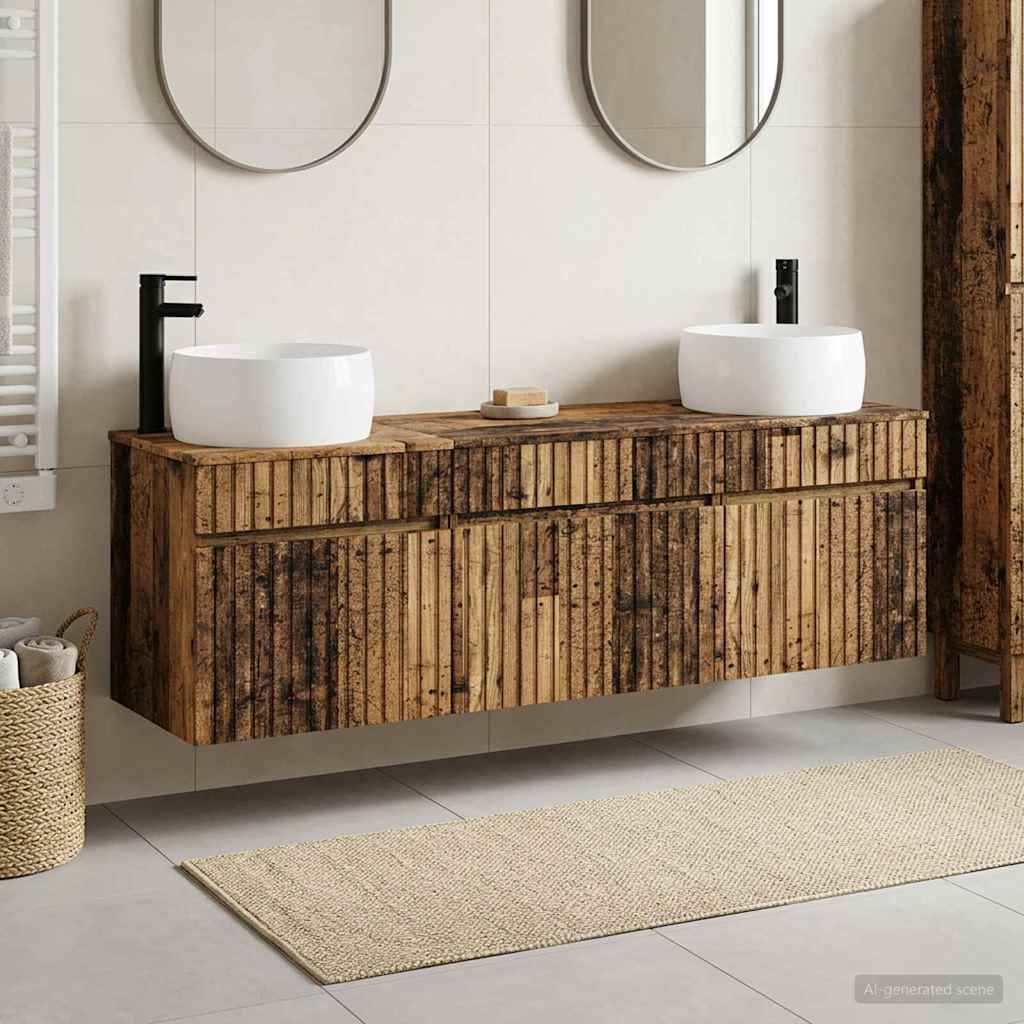 Baderomsskapsett 3 stk. Gammelt tre 49 x 44,5 x 66 cm