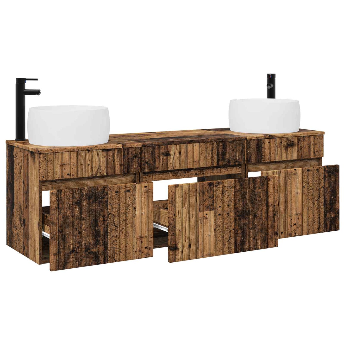 Baderomsskapsett 3 stk. Gammelt tre 49 x 44,5 x 66 cm