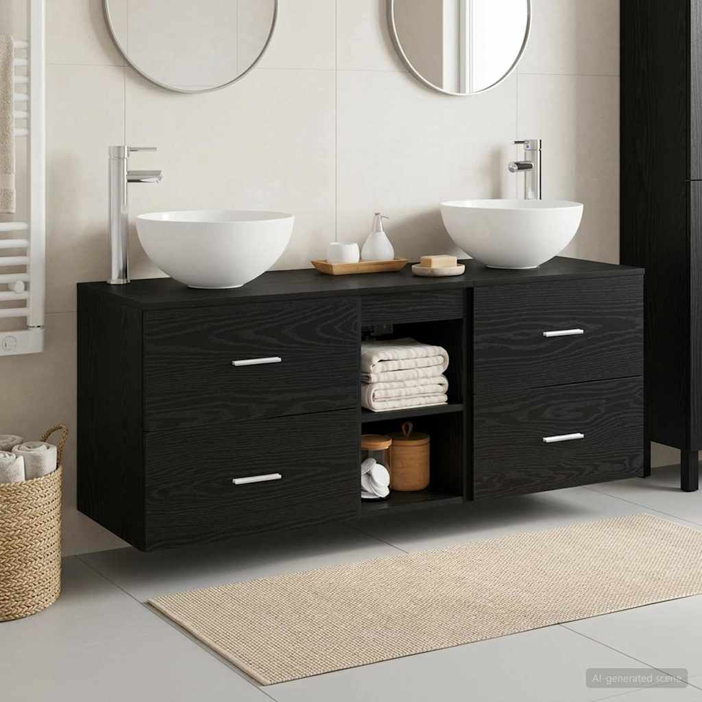 Baderomsskapsett 3 stk. Svart eik 49,5 x 35 x 63 cm
