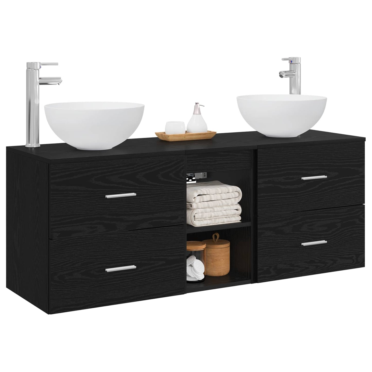 Baderomsskapsett 3 stk. Svart eik 49,5 x 35 x 63 cm