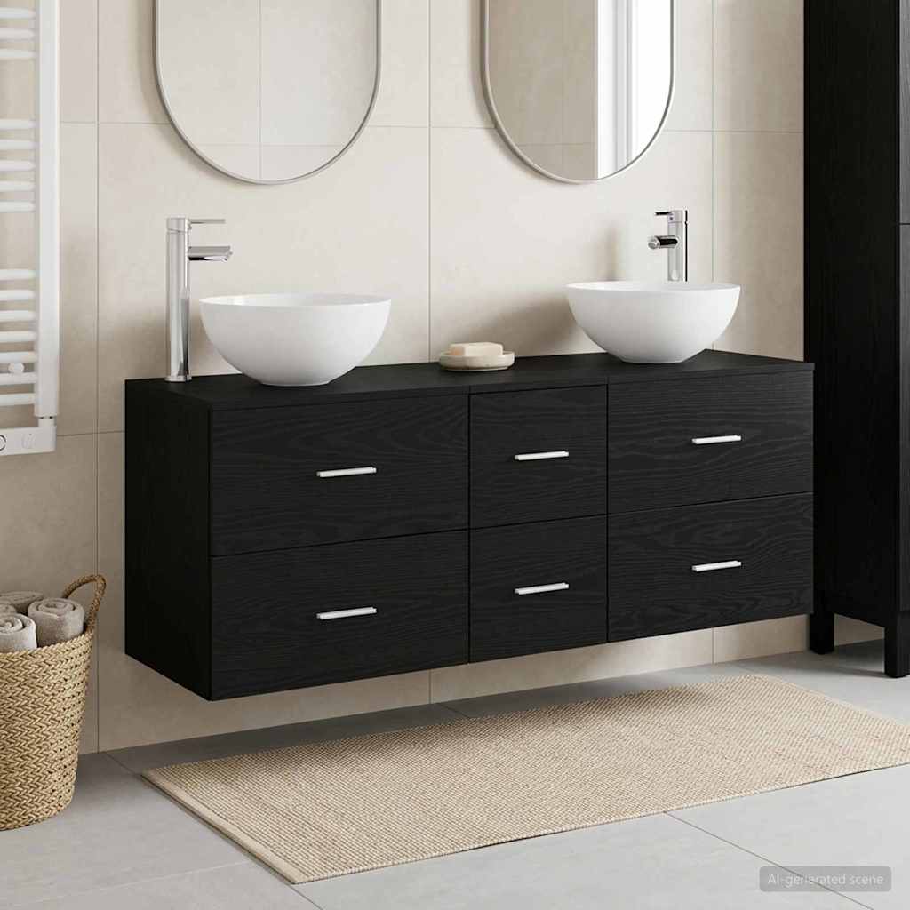 Baderomsskapsett 3 stk. Svart eik 49,5 x 35 x 63 cm