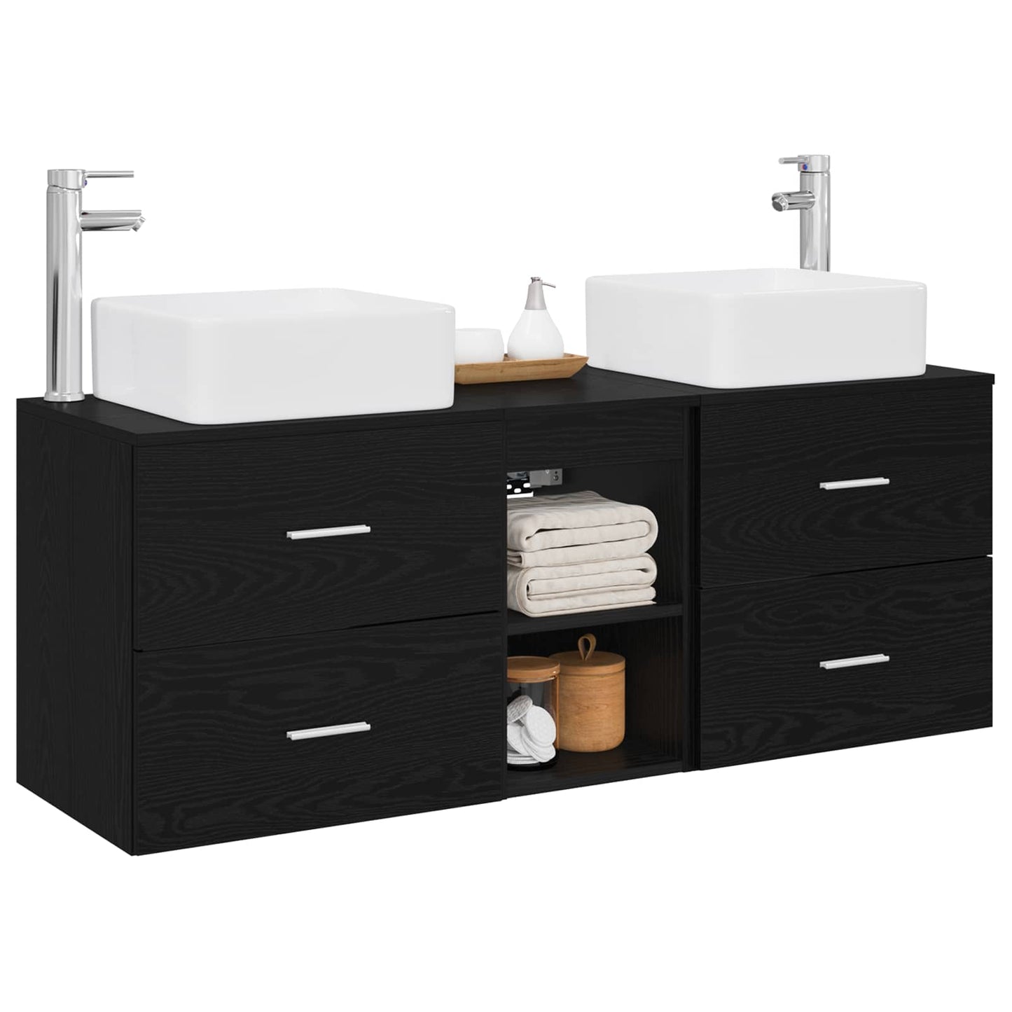 Baderomsskapsett 3 stk. Svart eik 49,5 x 41 x 63 cm