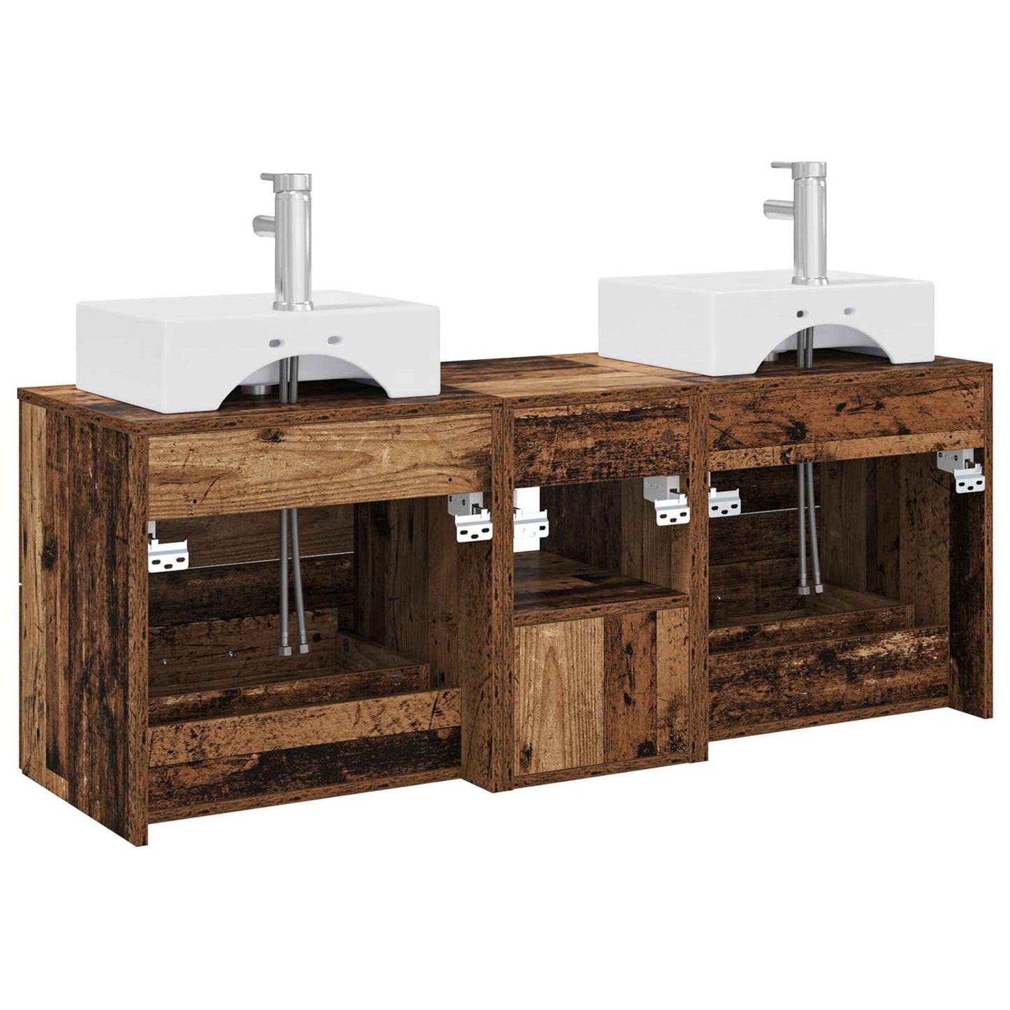 Baderomsskapsett 3 stk. Gammelt tre 49,5 x 41 x 62,5 cm