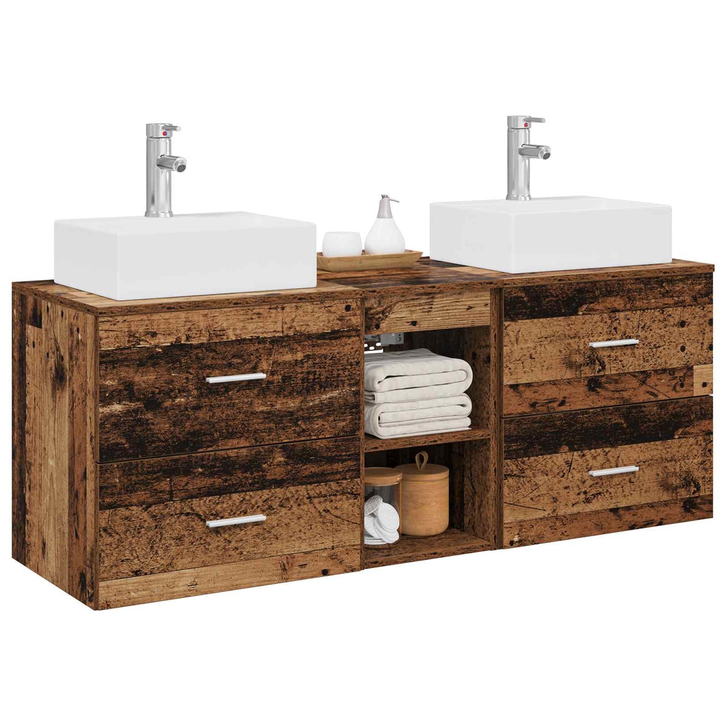 Baderomsskapsett 3 stk. Gammelt tre 49,5 x 41 x 62,5 cm