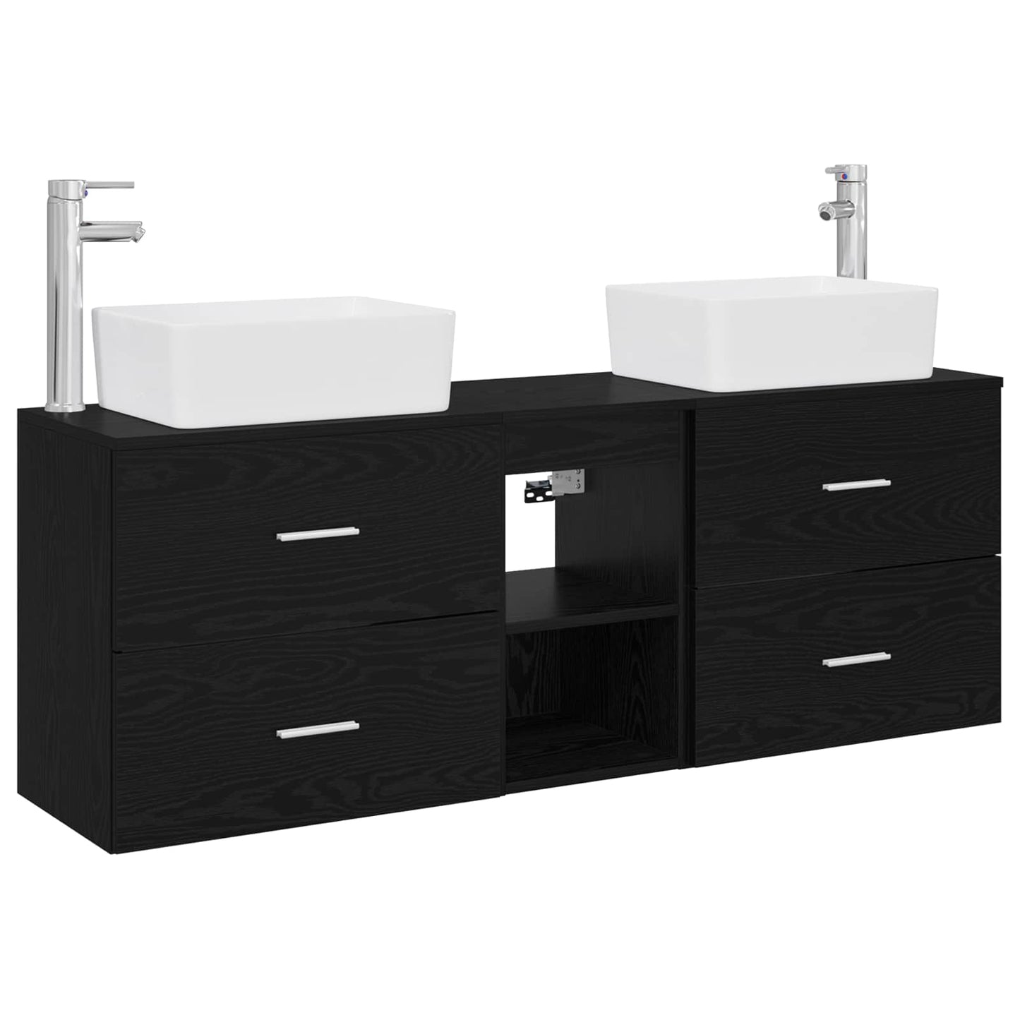 Baderomsskapsett 3 stk. Svart 53 x 34,5 x 63 cm Konstruert tre