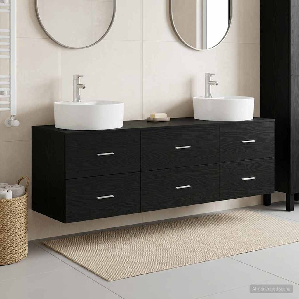 Baderomsskapsett 3 stk. Svart 62,5 x 44,5 x 50 cm