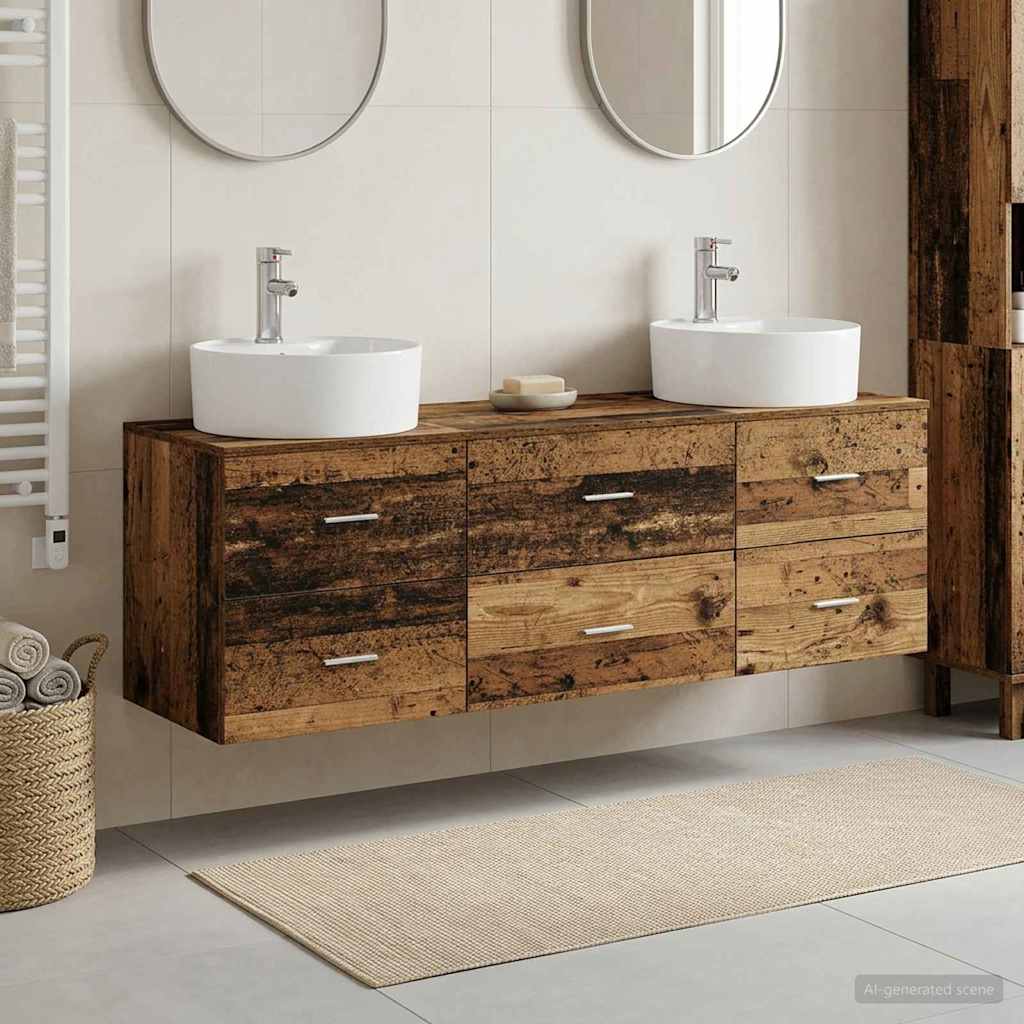 Baderomsskapsett 3 stk. Gammelt tre 62,5 x 44,5 x 50 cm