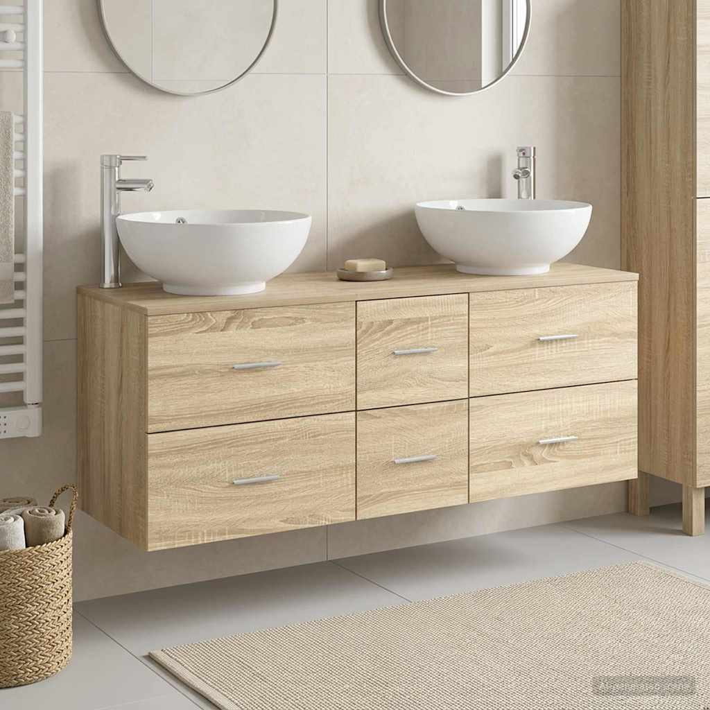 Baderomsinnredningssett 3 stk. Sonoma eik 49,5 x 44,5 x 65 cm