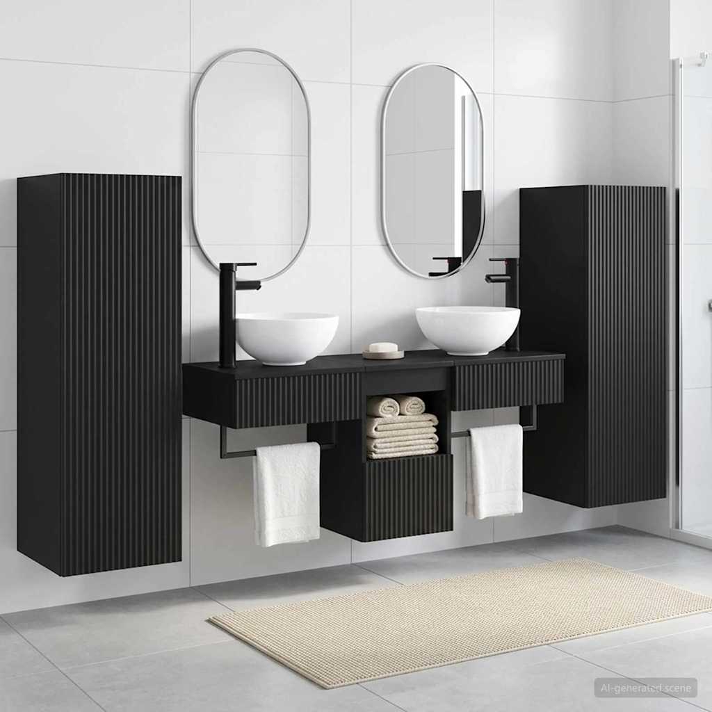 Baderomsinnredningssett 5 stk. Svart 33 x 34,5 x 100 cm