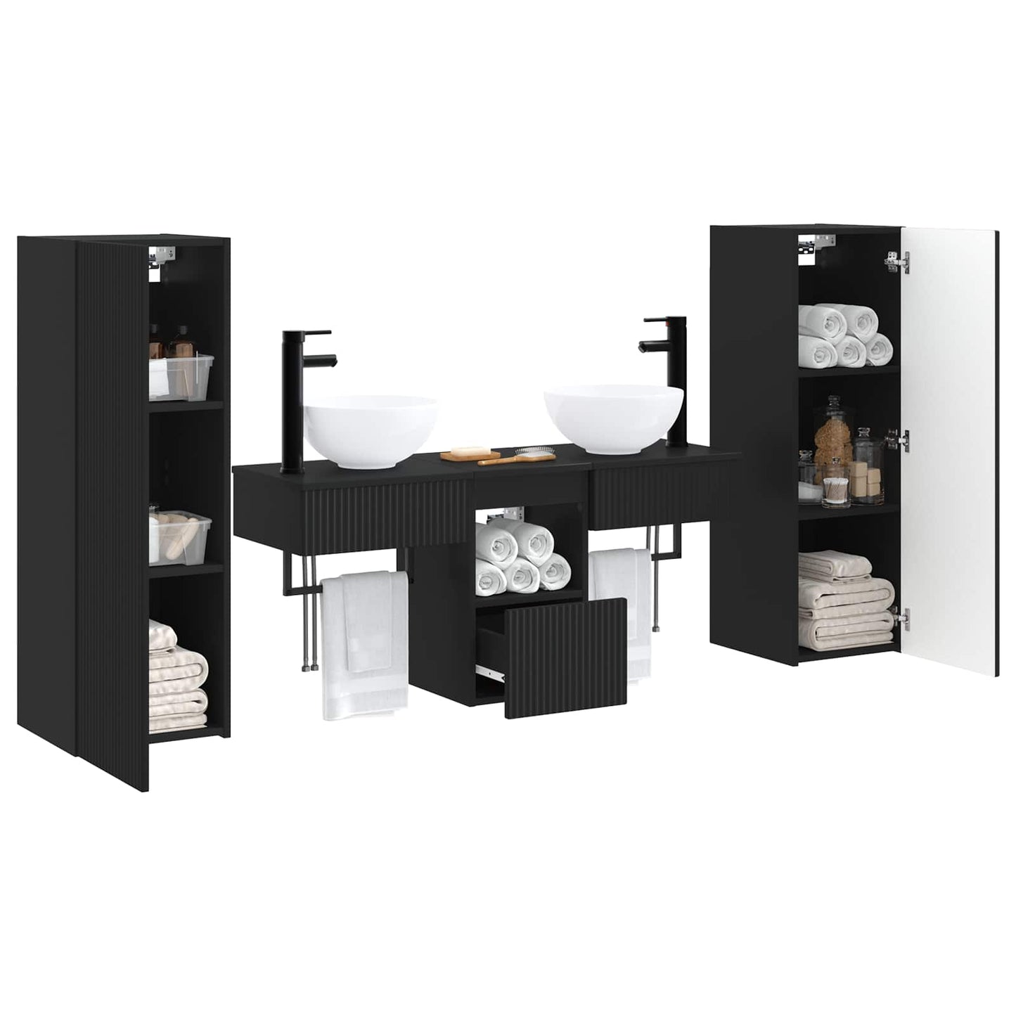 Baderomsinnredningssett 5 stk. Svart 33 x 34,5 x 100 cm
