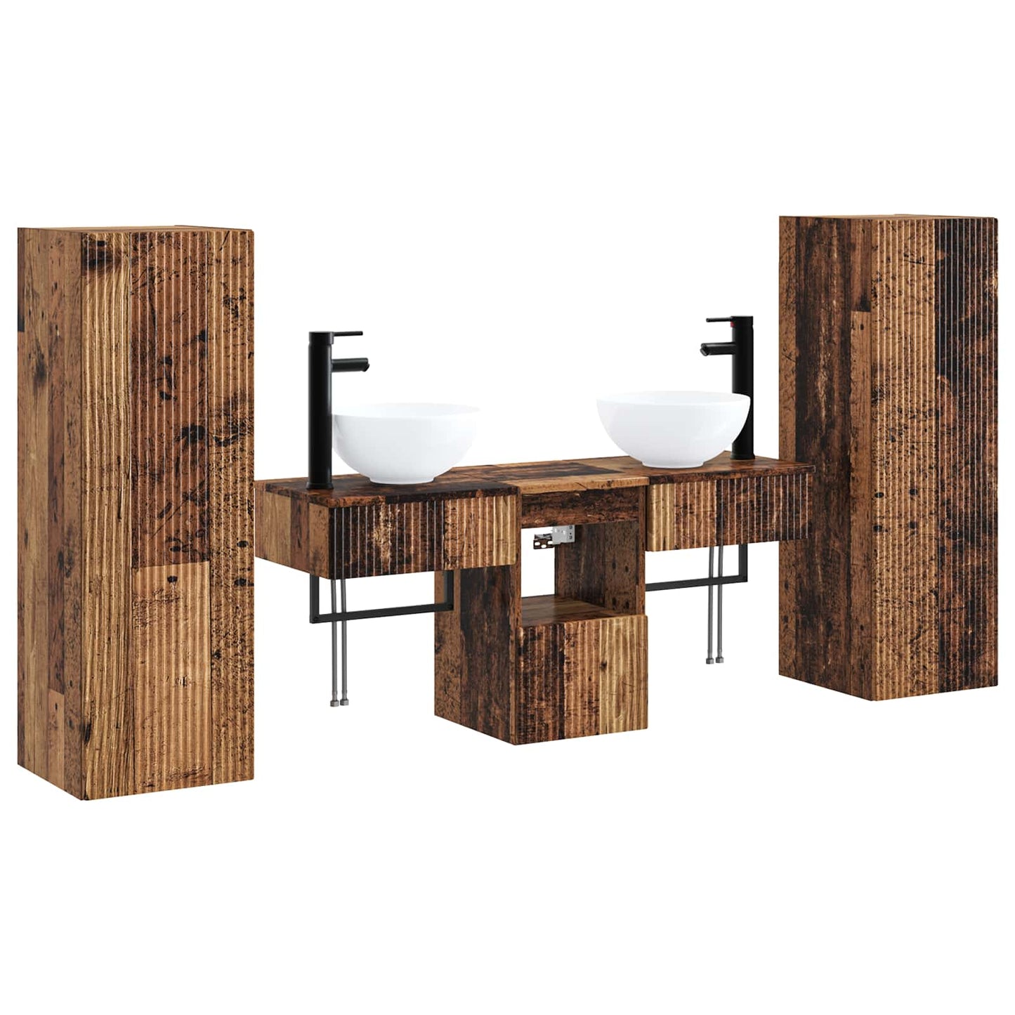 Baderomsinnredningssett 5 stk. Gammelt tre 33 x 34,5 x 100 cm