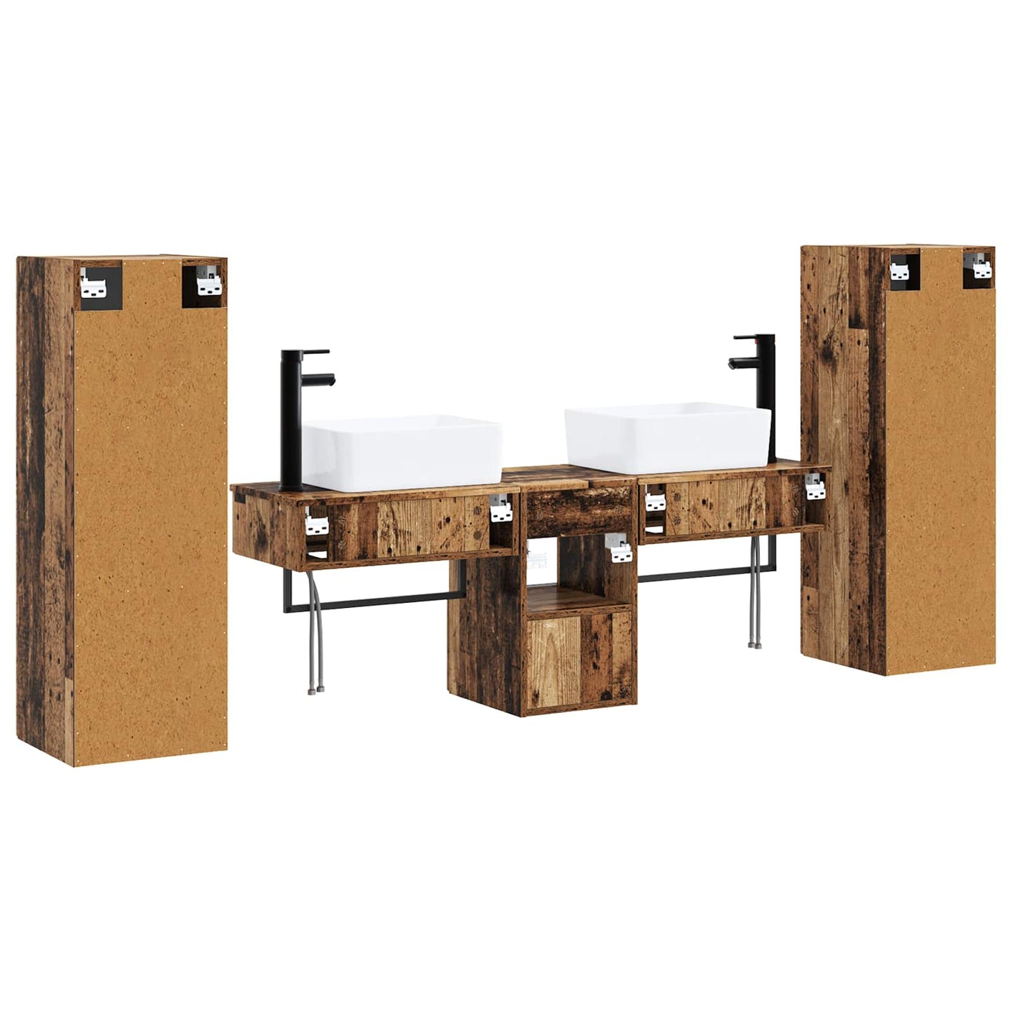 Baderomsinnredningssett 5 stk. Gammelt tre 33 x 34,5 x 100 cm