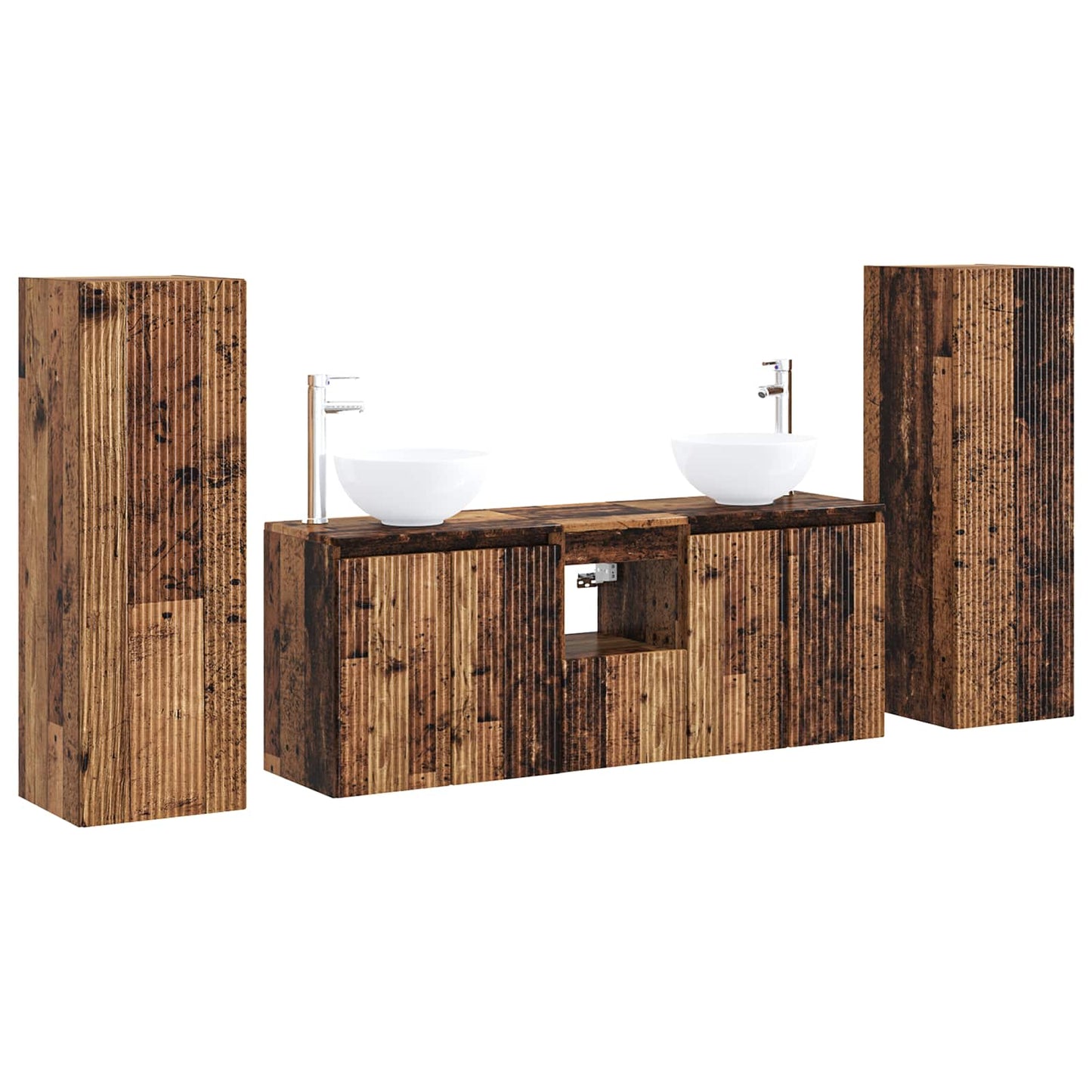Baderomsinnredningssett 5 stk. Gammelt tre 33 x 34,5 x 100 cm
