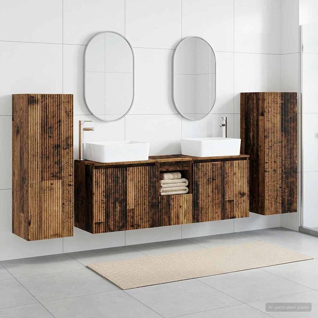 Baderomsinnredningssett 5 stk. Gammelt tre 33 x 34,5 x 100 cm
