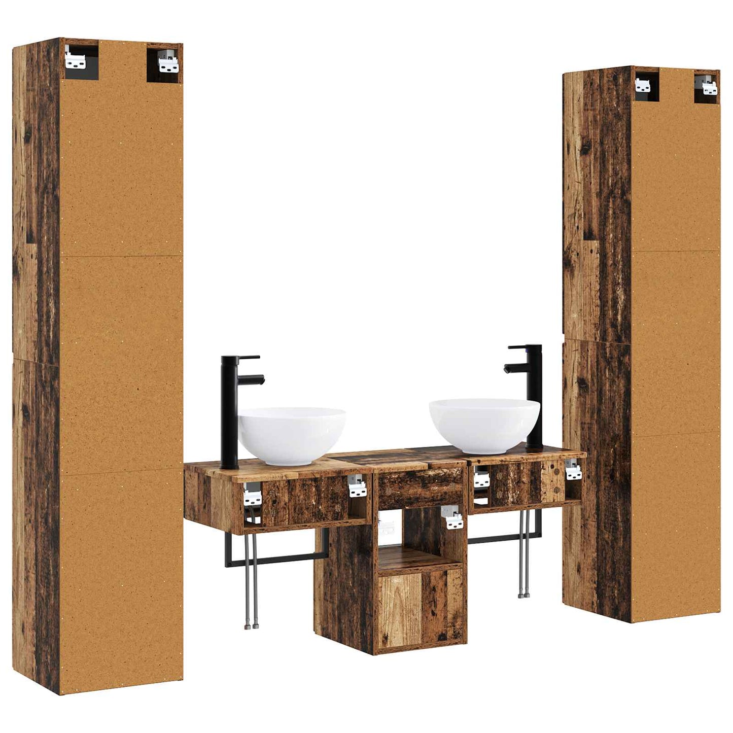 Baderomsinnredningssett 5 stk. Gammelt tre 33 x 34,5 x 160 cm