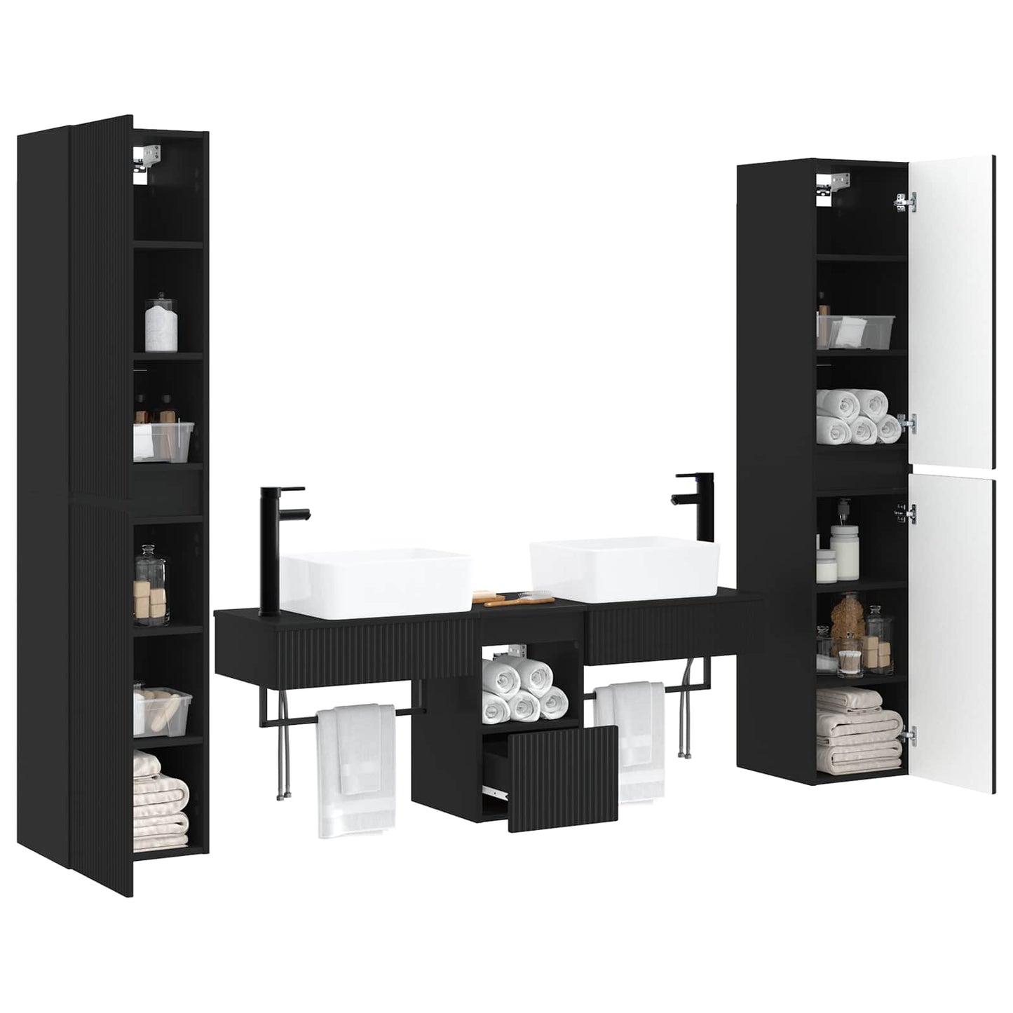 Baderomsinnredningssett 5 stk. Svart 33 x 34,5 x 160 cm