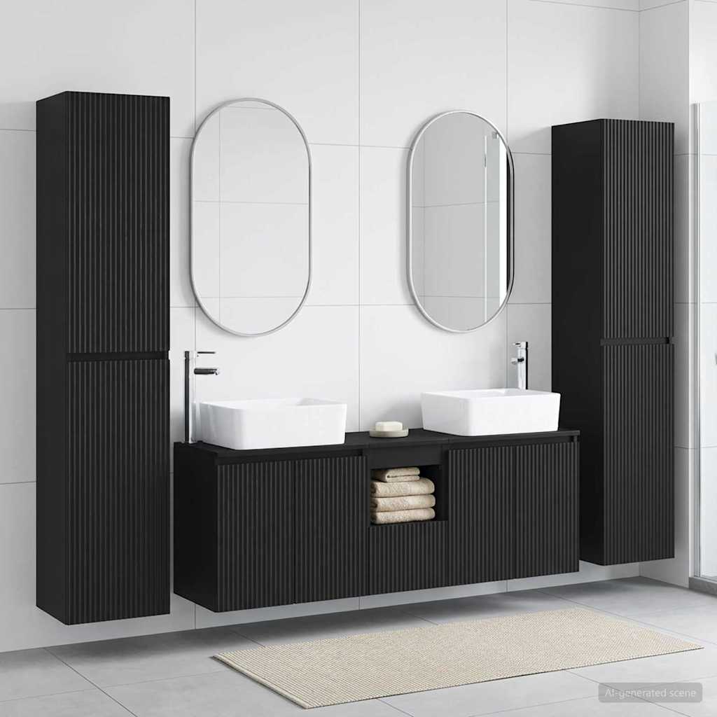Baderomsinnredningssett 5 stk. Svart 33 x 34,5 x 160 cm
