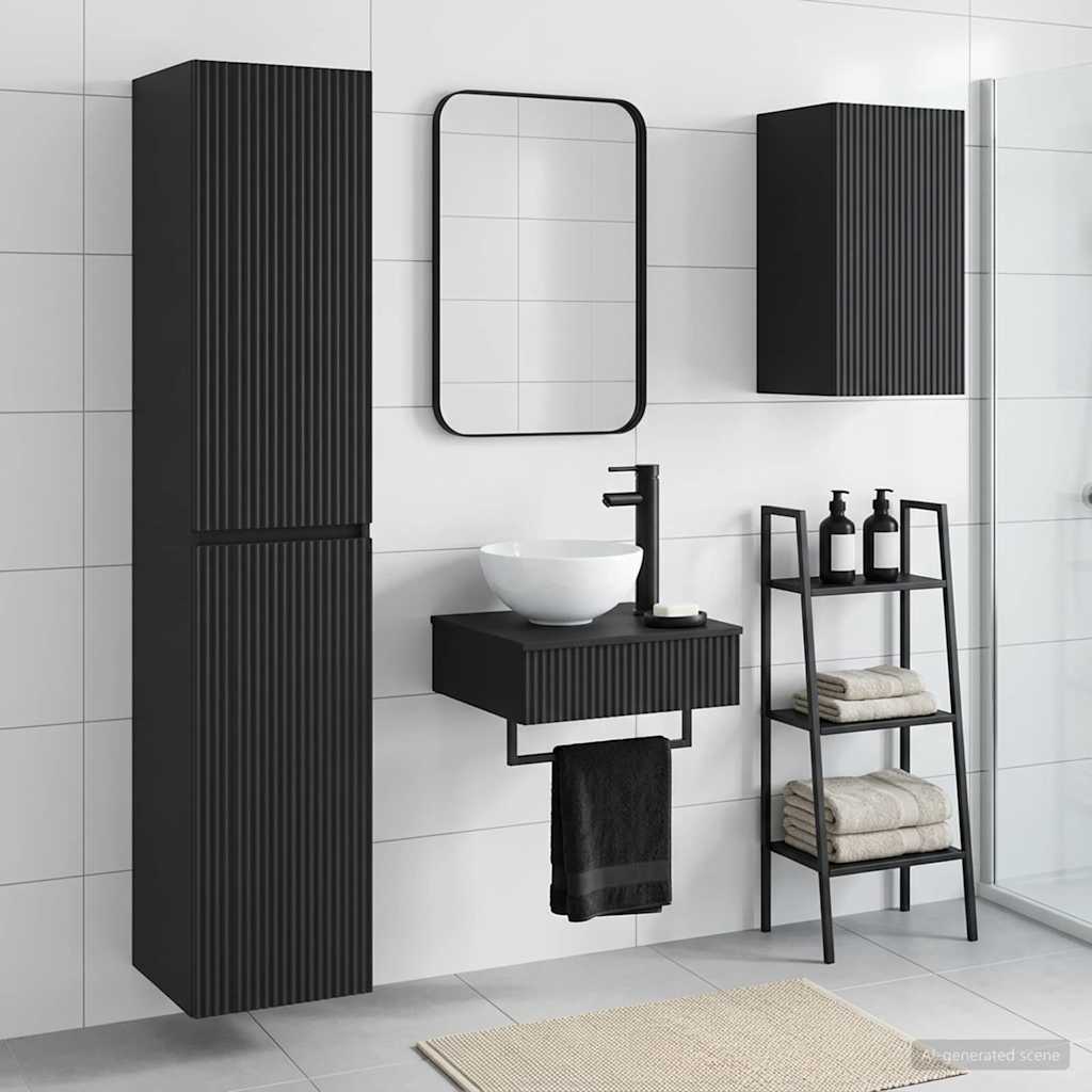 Baderomsinnredningssett 3 stk. Svart 33 x 34,5 x 160 cm