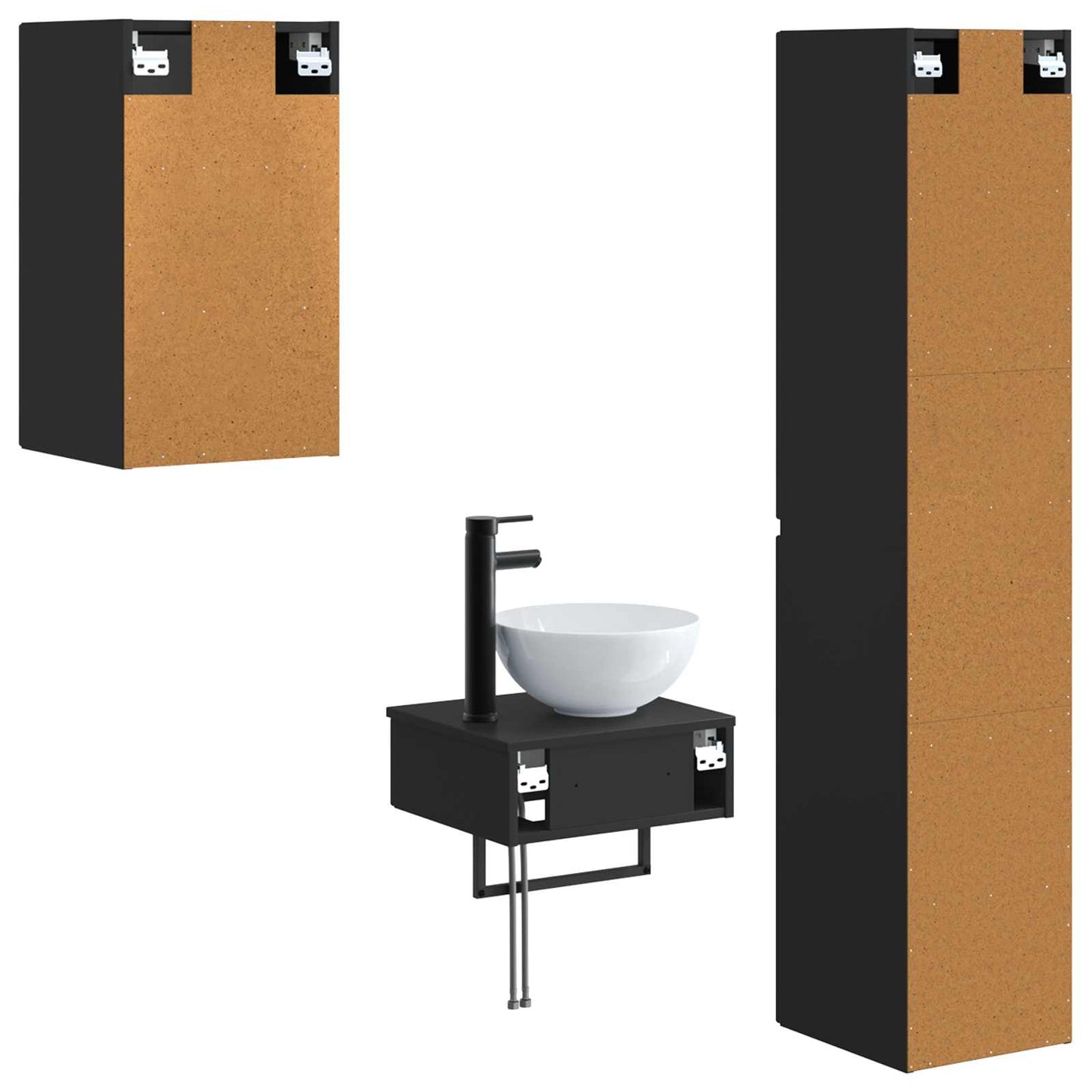 Baderomsinnredningssett 3 stk. Svart 33 x 34,5 x 160 cm
