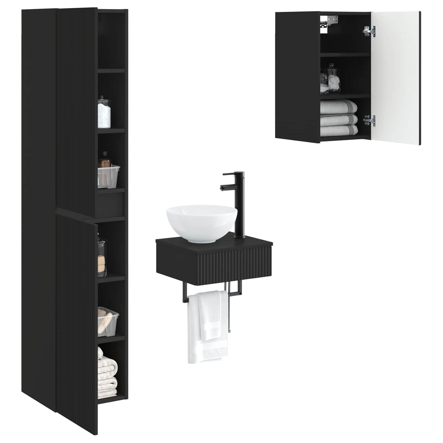 Baderomsinnredningssett 3 stk. Svart 33 x 34,5 x 160 cm