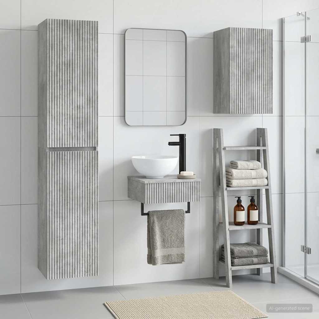 Baderomsinnredningssett 3 stk. Betonggrå 33 x 34,5 x 160 cm