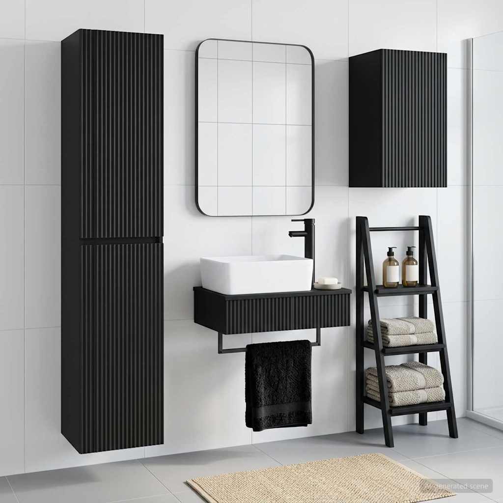Baderomsinnredningssett 3 stk. Svart 33 x 34,5 x 160 cm
