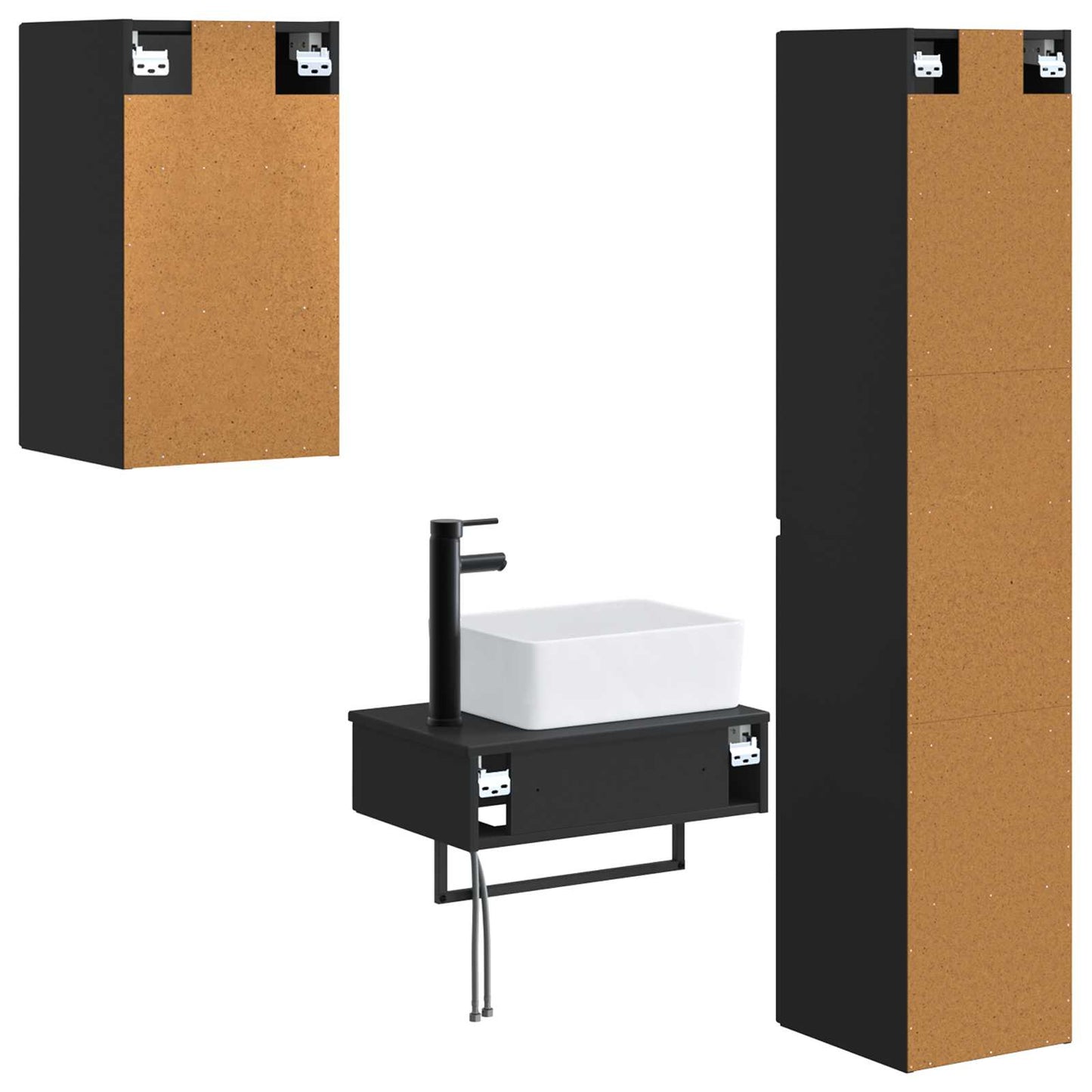 Baderomsinnredningssett 3 stk. Svart 33 x 34,5 x 160 cm