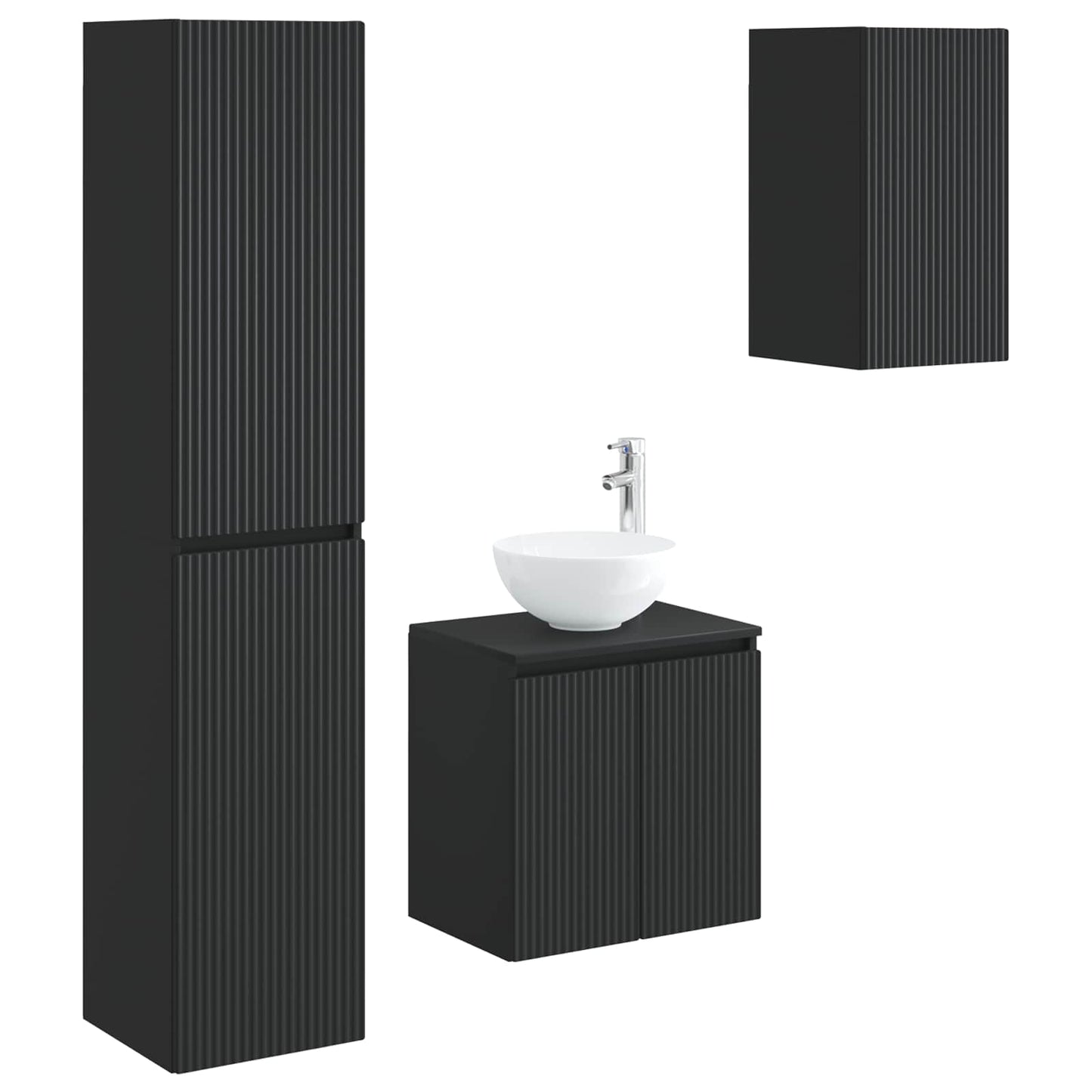 Baderomsinnredningssett 3 stk. Svart 33 x 34,5 x 160 cm