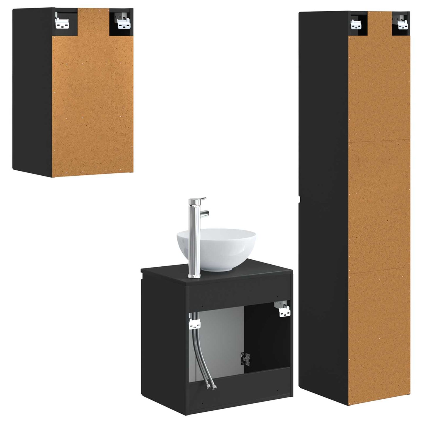 Baderomsinnredningssett 3 stk. Svart 33 x 34,5 x 160 cm