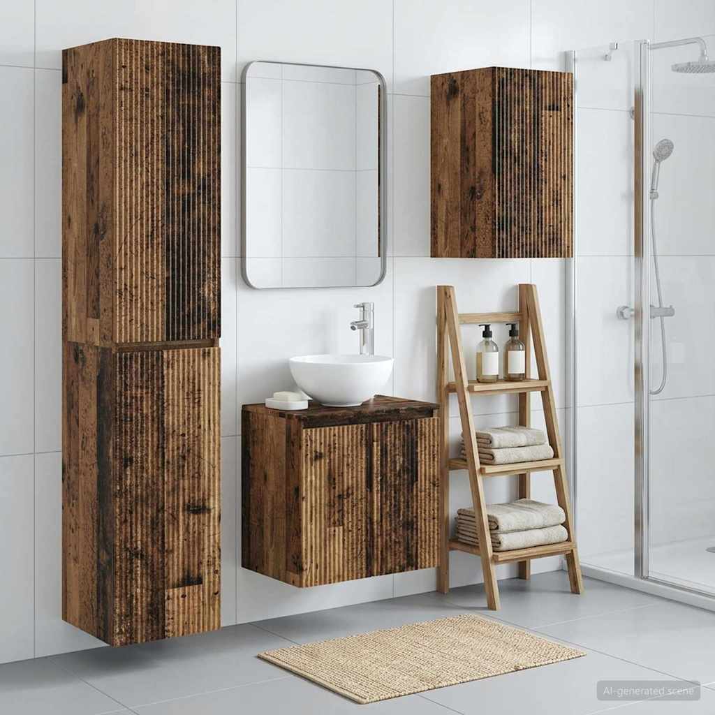 Baderomsinnredningssett 3 stk. Gammelt tre 33 x 34,5 x 160 cm