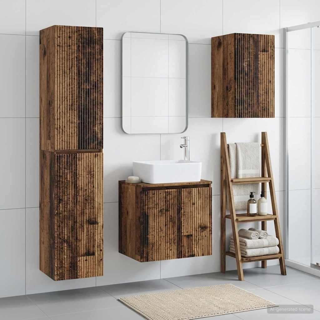 Baderomsinnredningssett 3 stk. Gammelt tre 33 x 34,5 x 160 cm