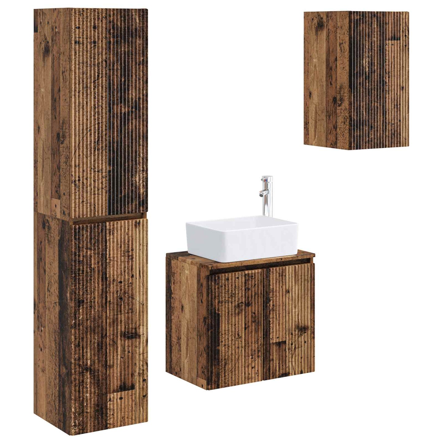 Baderomsinnredningssett 3 stk. Gammelt tre 33 x 34,5 x 160 cm