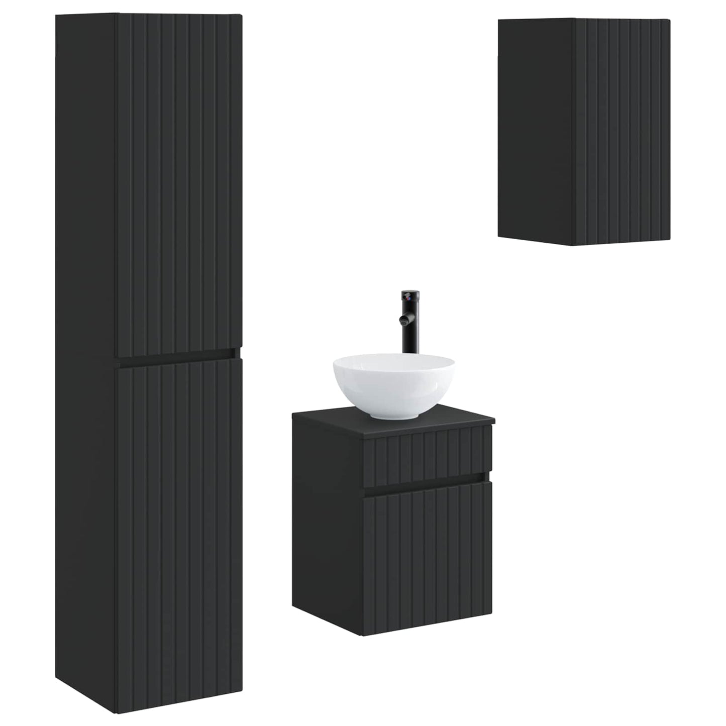 Baderomsinnredningssett 3 stk. Svart 33 x 34,5 x 160 cm