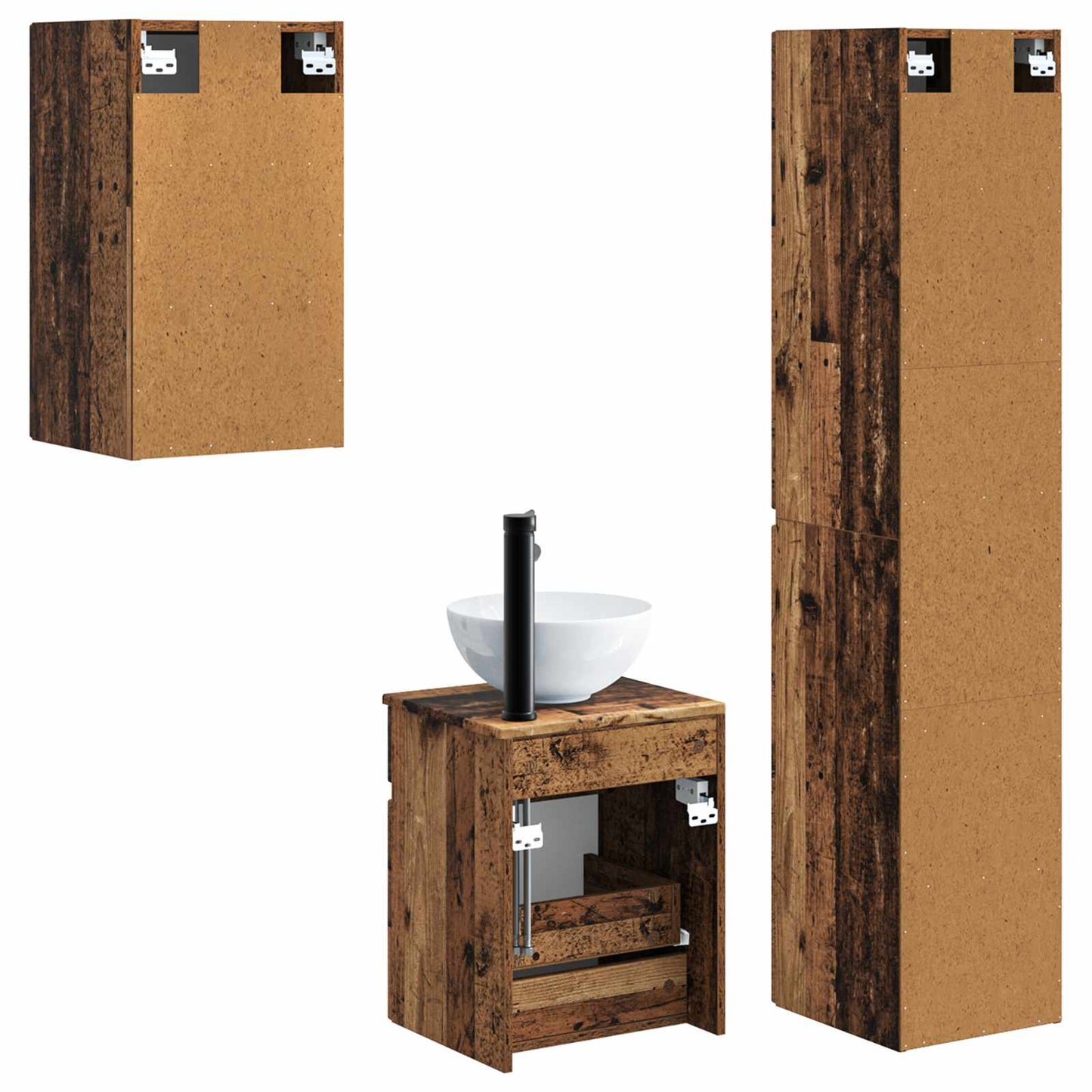 Baderomsinnredningssett 3 stk. Gammelt tre 33 x 34,5 x 160 cm