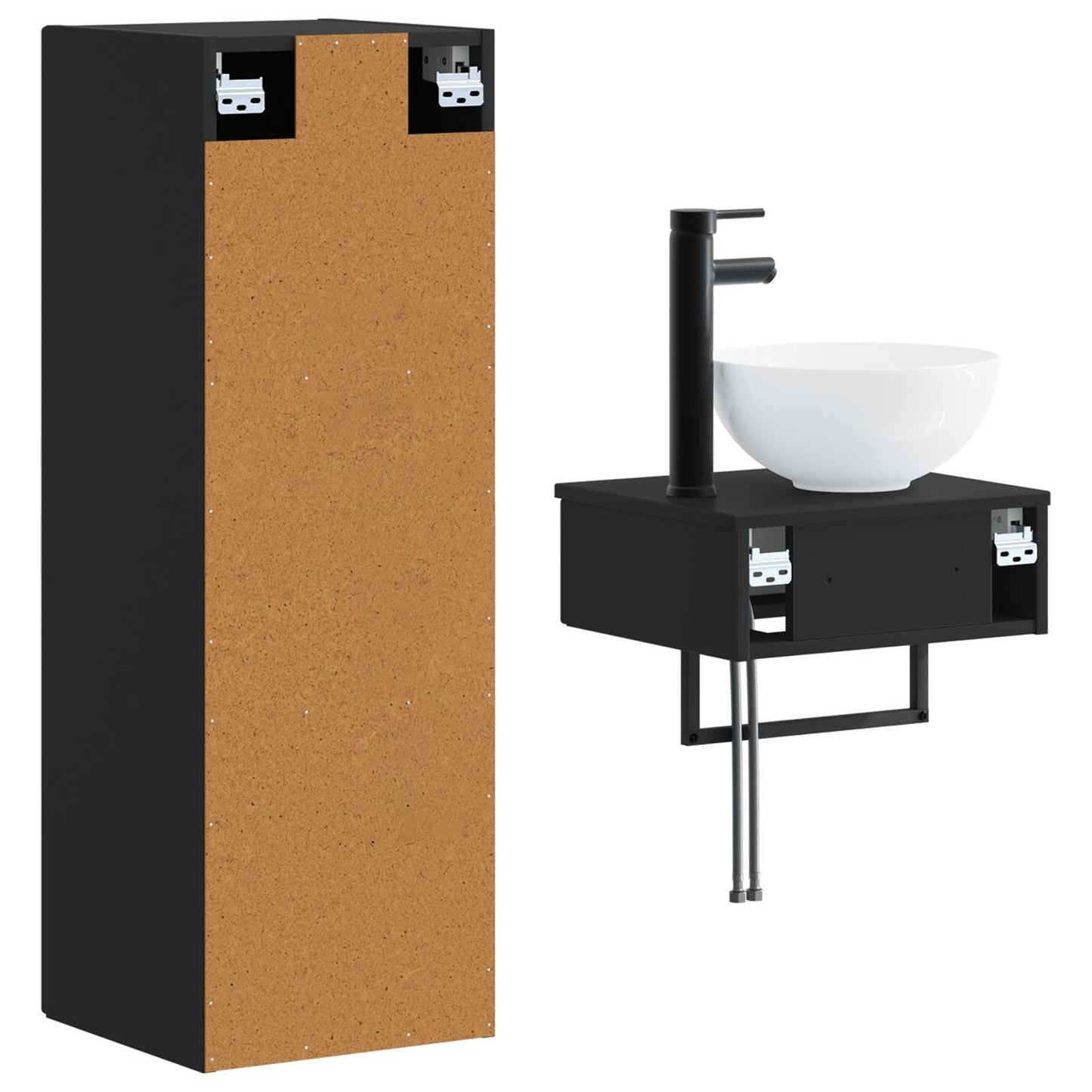 Baderomsinnredningssett 2 stk. Svart 33 x 34,5 x 100 cm
