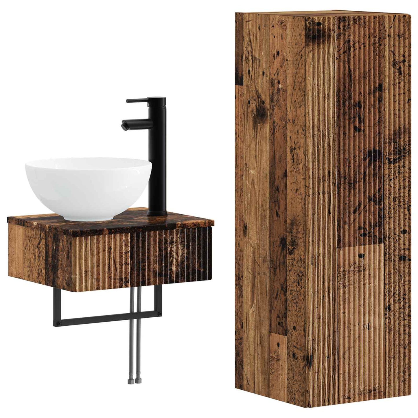 Baderomsinnredningssett 2 stk. Gammelt tre 33 x 34,5 x 100 cm