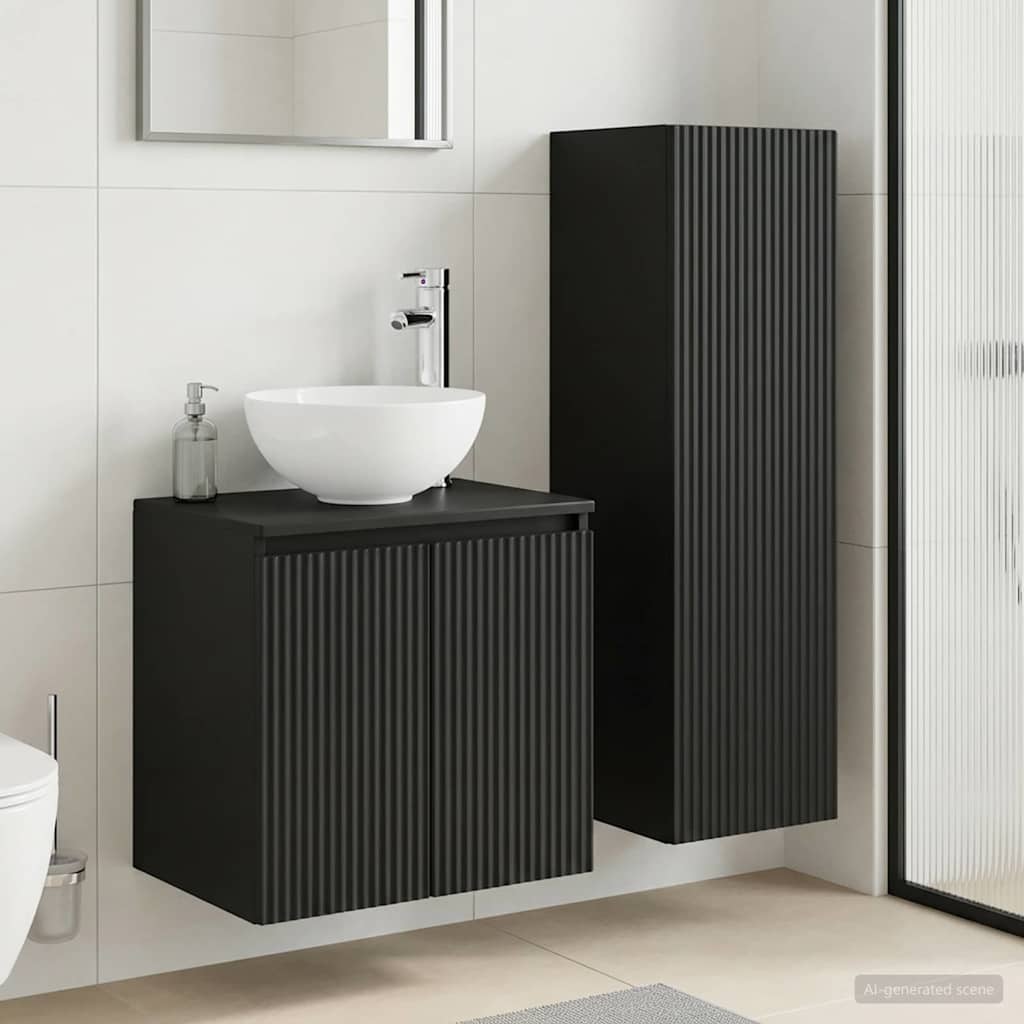 Baderomsinnredningssett 2 stk. Svart 33 x 34,5 x 100 cm