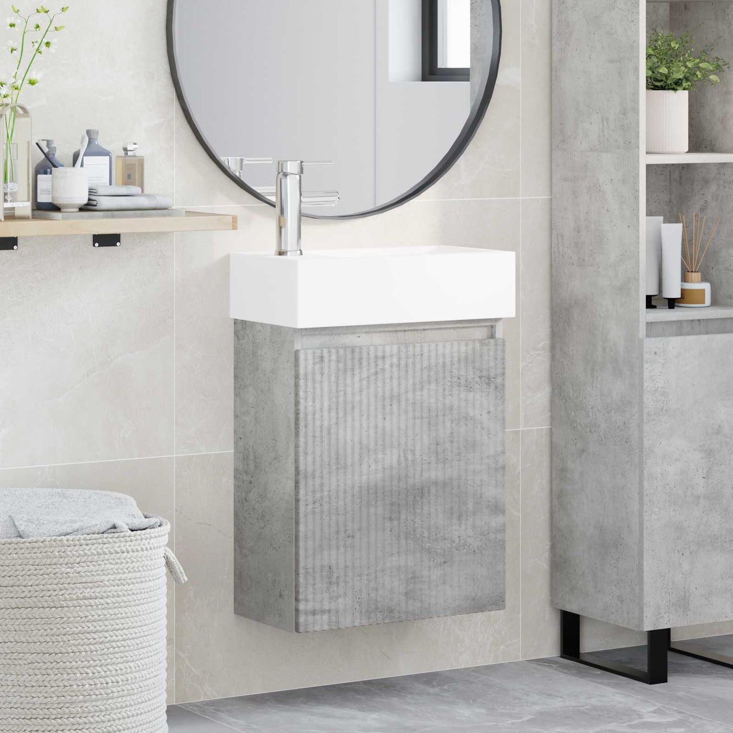 Badeværelses enhet med kran Betonggrå 45,5 x 22,5 x 84 cm