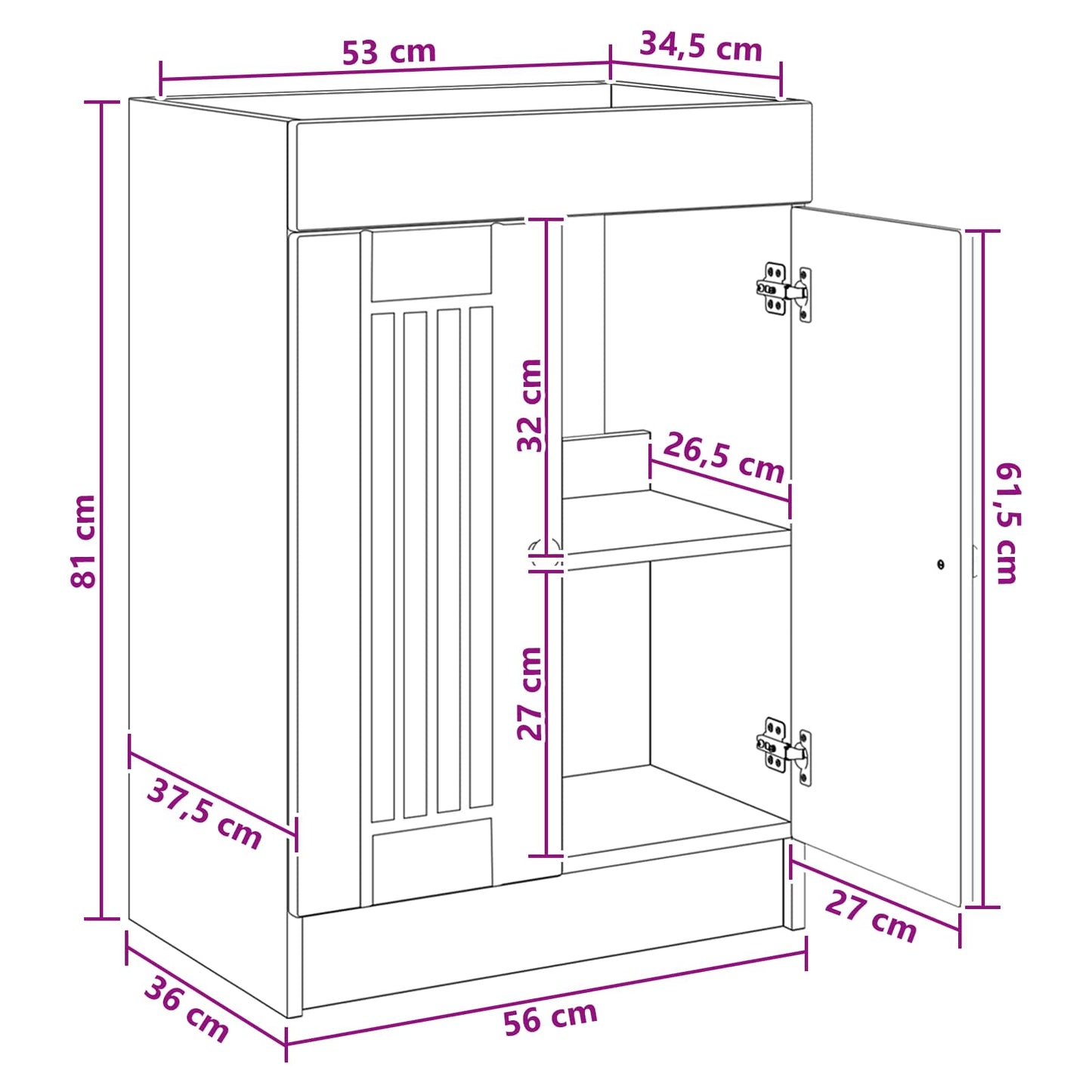Baderomsskap under vask Gammelt tre 56 x 37,5 x 81 cm