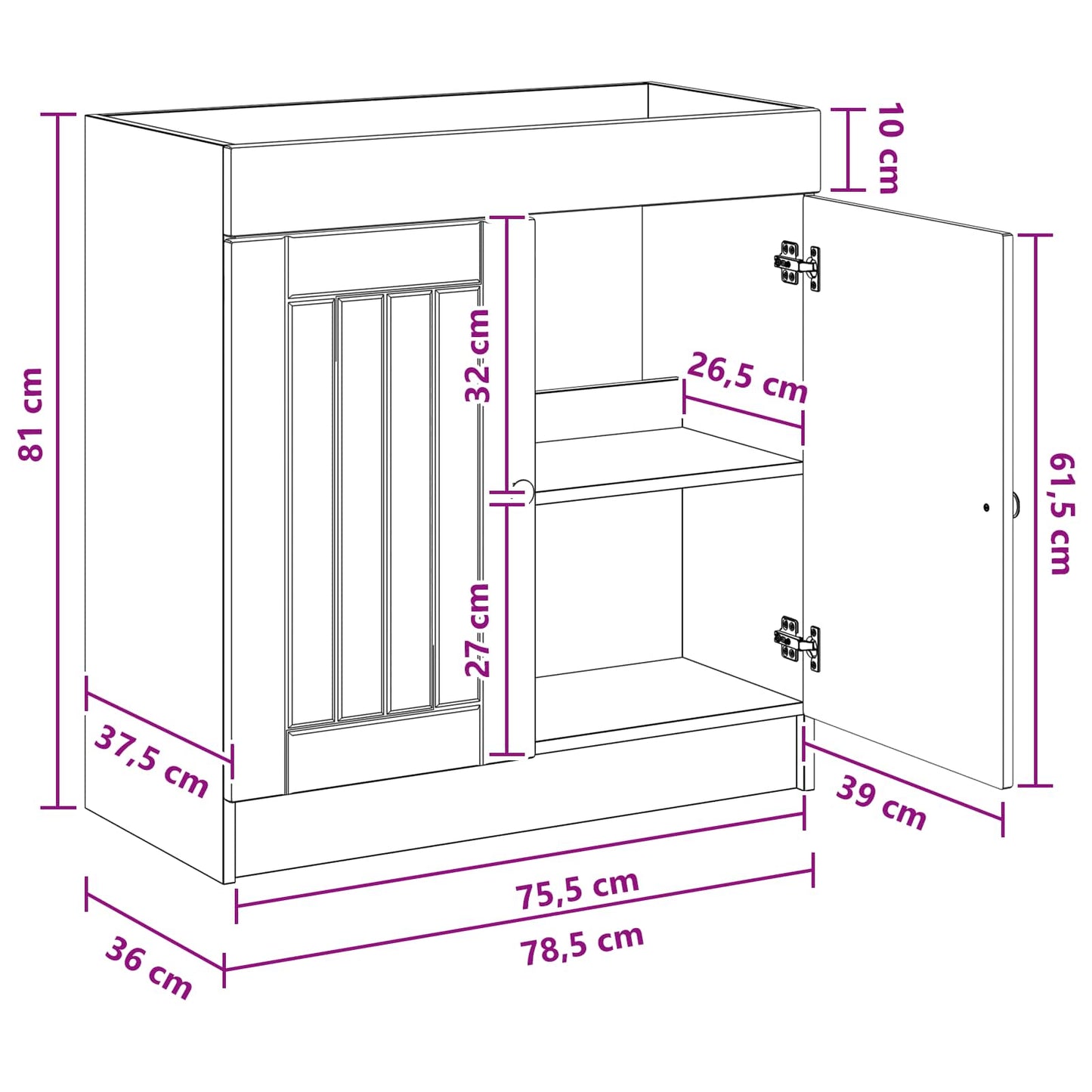 Baderomsskap under vask Hvit 78,5 x 37,5 x 81 cm Konstruert tre