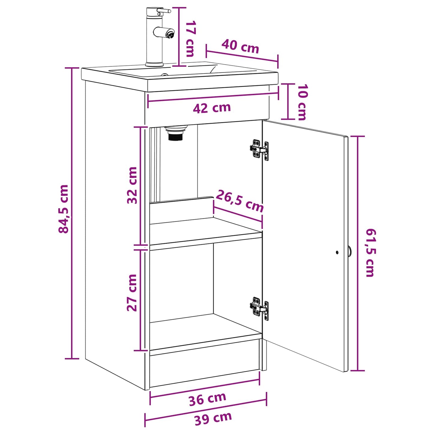 Badmøbel med vask Gammelt tre 42 x 40 x 84,5 cm Konstruert tre