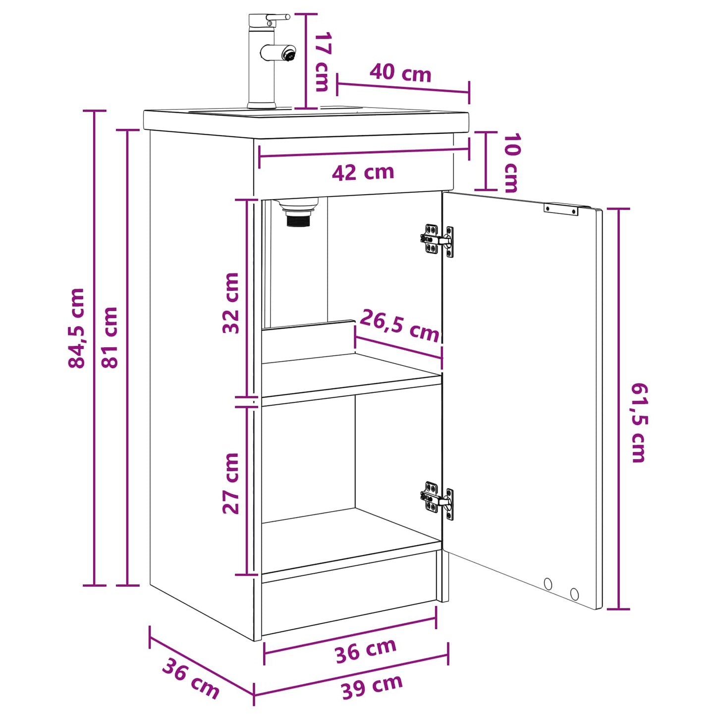 Badmøbel med vask Sonoma eik 42 x 40 x 84,5 cm Konstruert tre