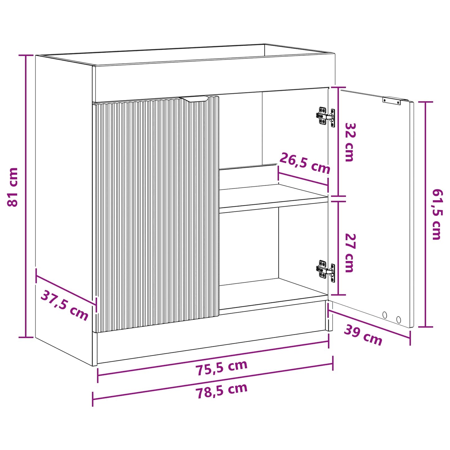 Baderomsskap under vask Sonoma eik 78,5 x 37,5 x 81 cm