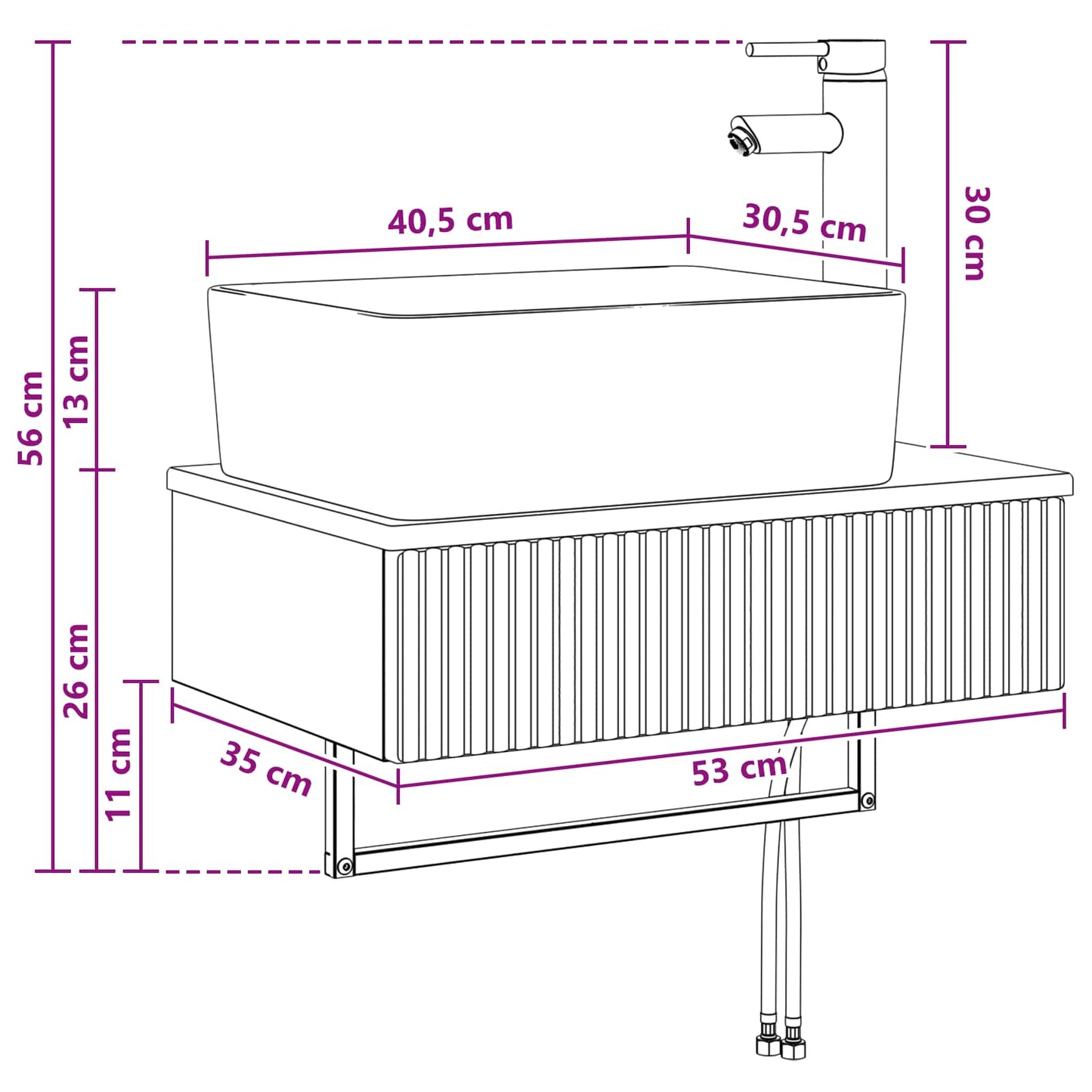 Vegghengt vask Røkt Eik 53 x 35 x 39 cm Konstruert tre