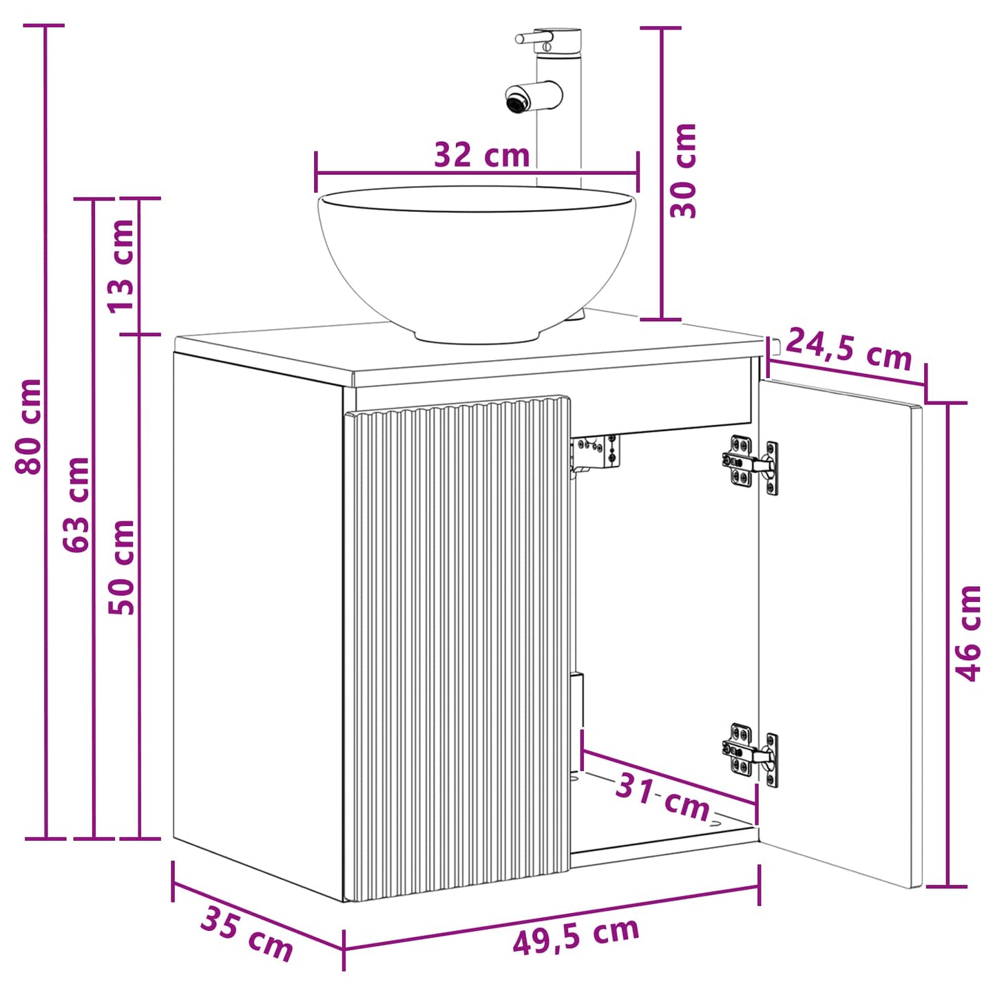 Vegghengt vaskeservant Hvit 49,5 x 35 x 63 cm Konstruert tre