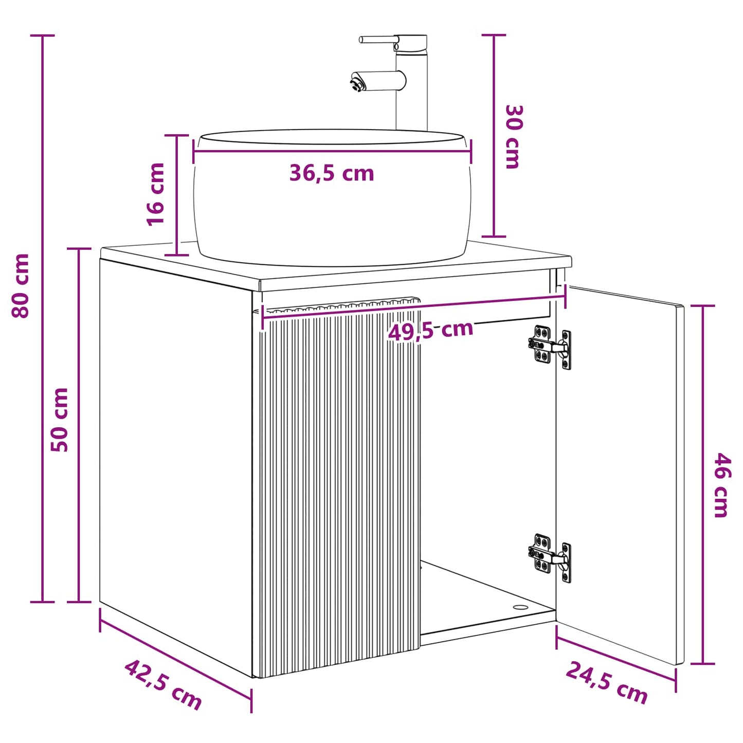 Vegghengt vaskeservant Sonoma eik 49,5 x 44,5 x 66 cm